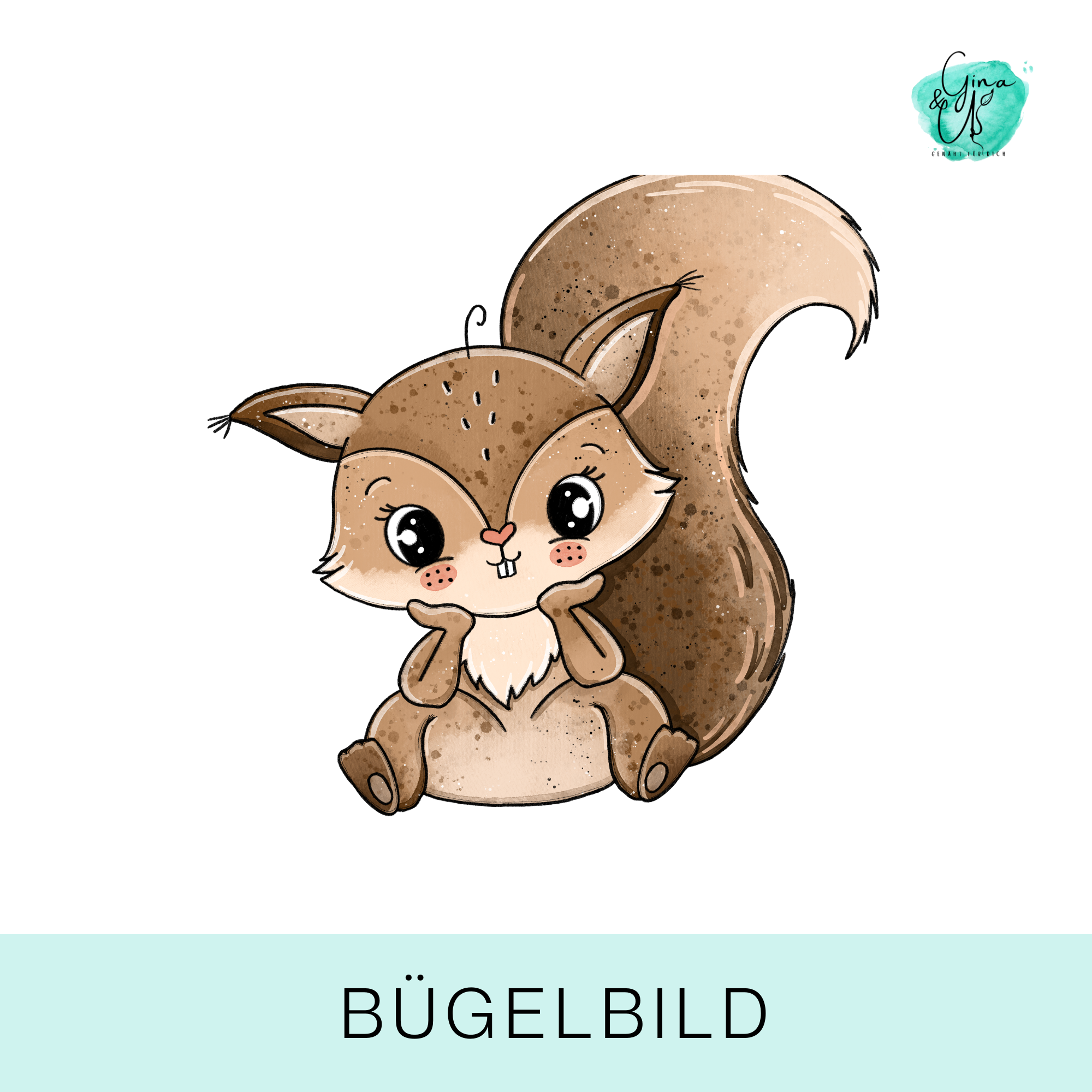 Bügelbild für Kinder süßes Eichhörnchen von Katzengold Design.