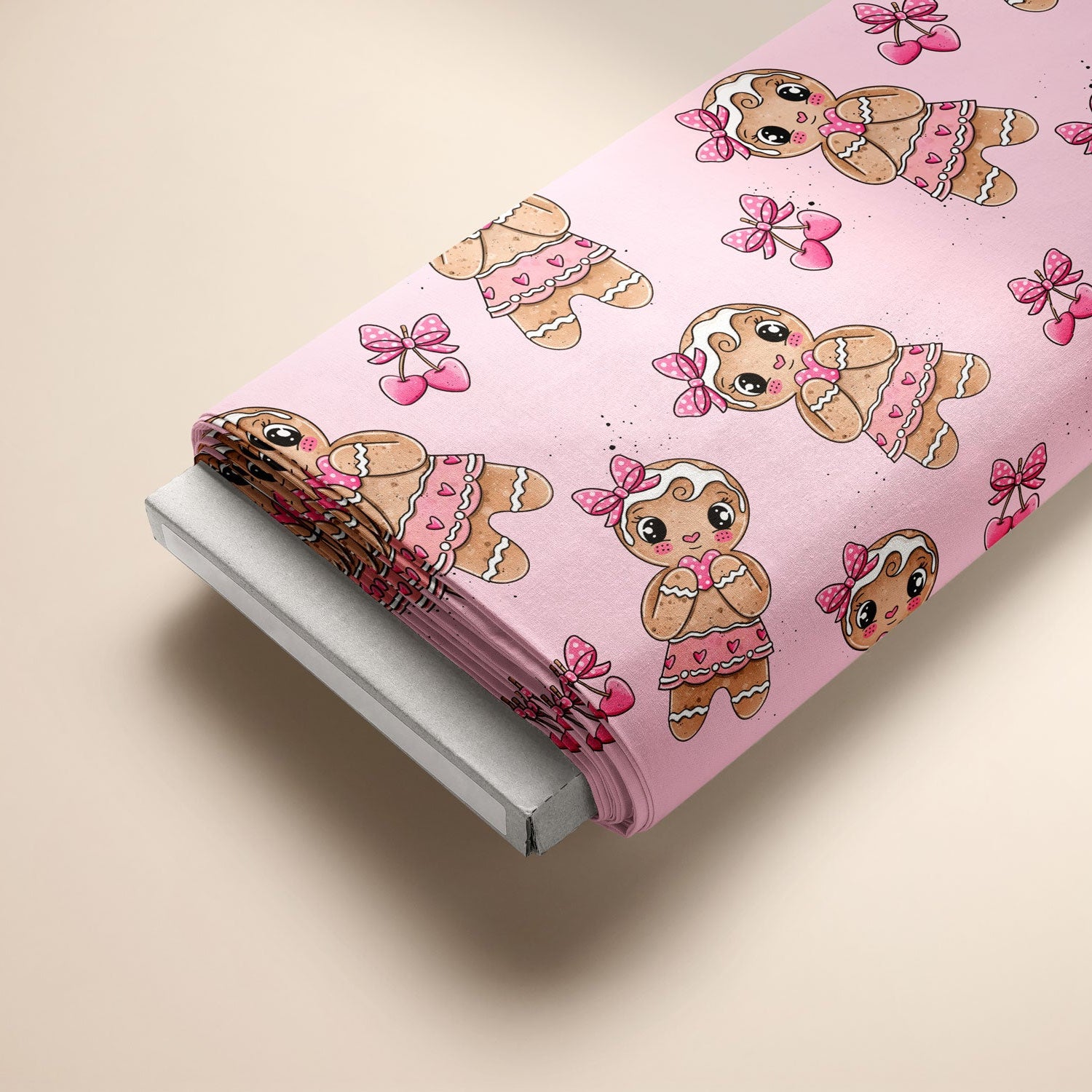 Kinderstoff weihnachtliche Lebkuchen Mädchen mit Herzchen von Katzengold Design auf ballen