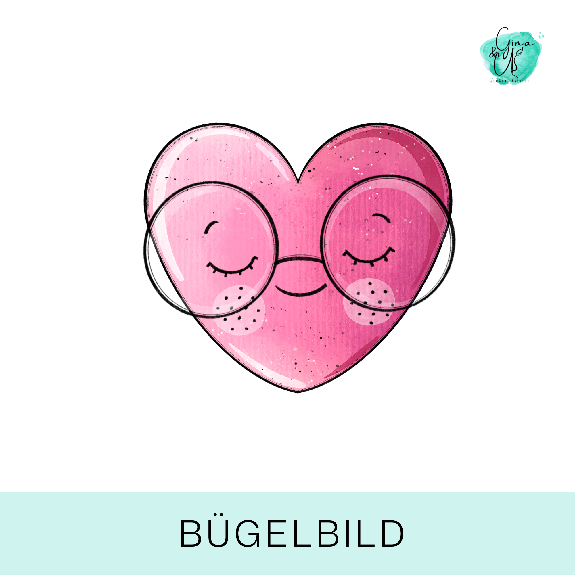 Bügelbild für Kinder süßes Herz mit Gesicht und Brille von Katzengold Design