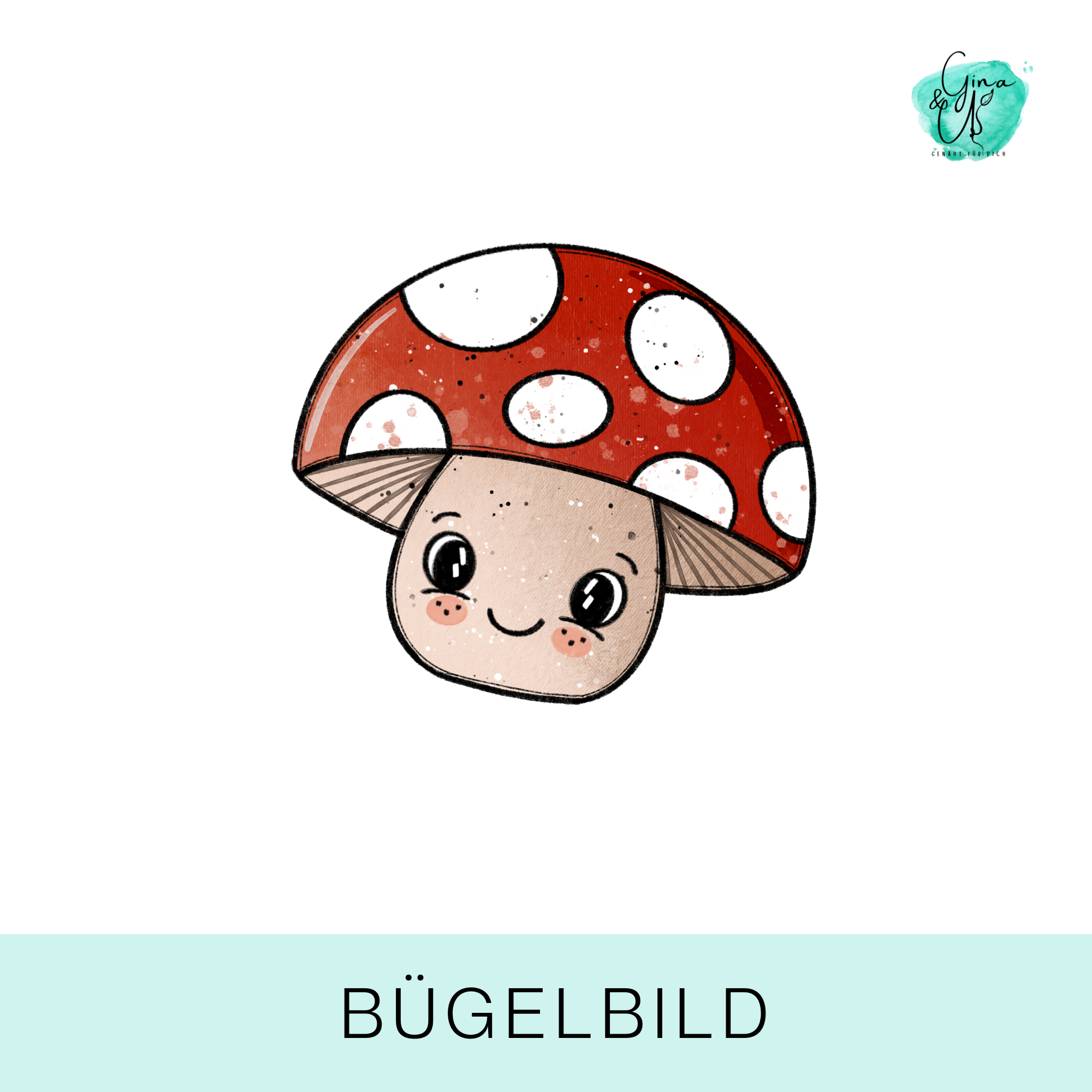 Bügelbild für Kinder süßer Pilz von Katzengold Design