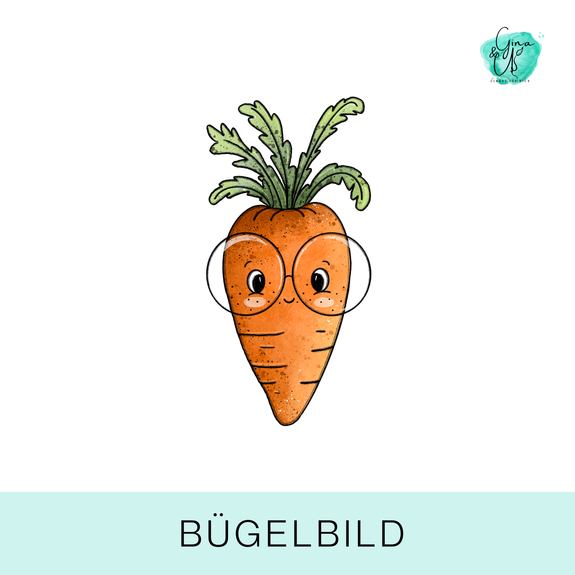 Bügelbild für Kinder mit süßer Möhre mit Gesicht von Katzengold  Design. Ideal für Kleidung, Taschen und mehr!