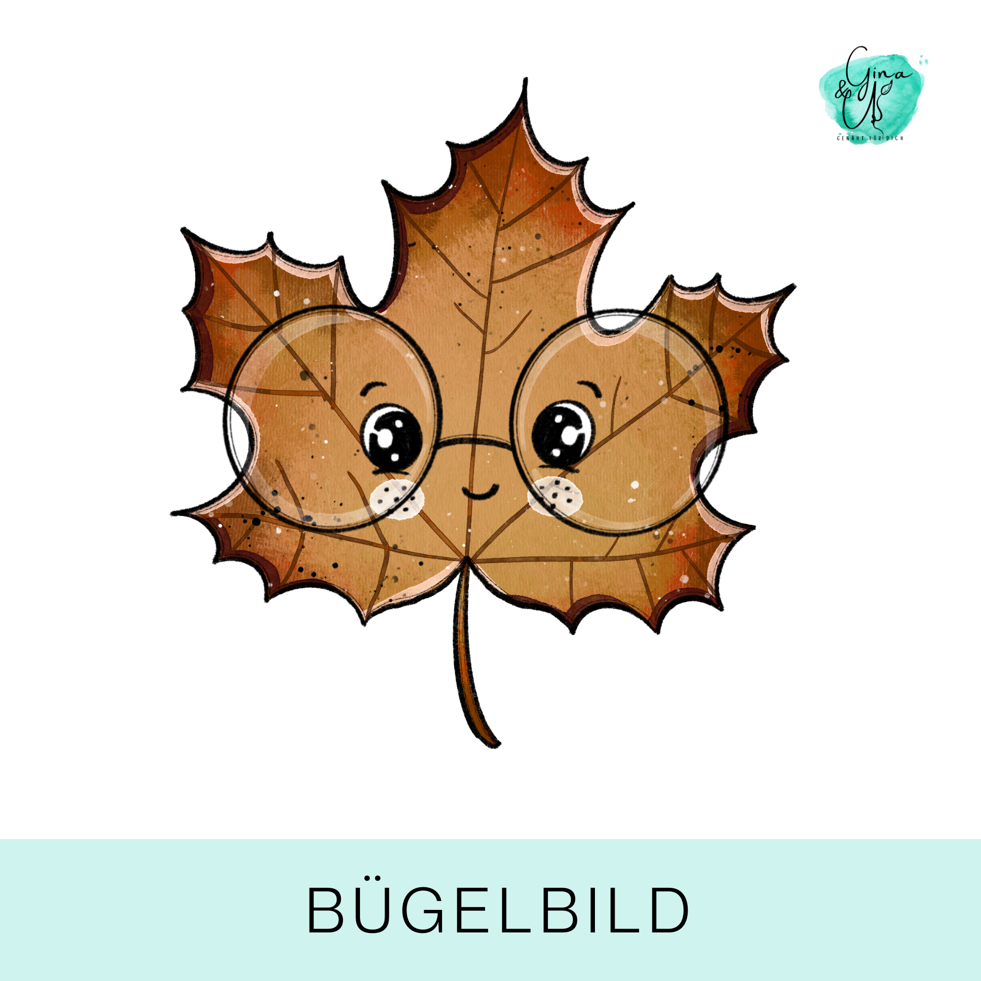 Bügelbild für Kinder süßes Ahornblatt von Katzengold Design