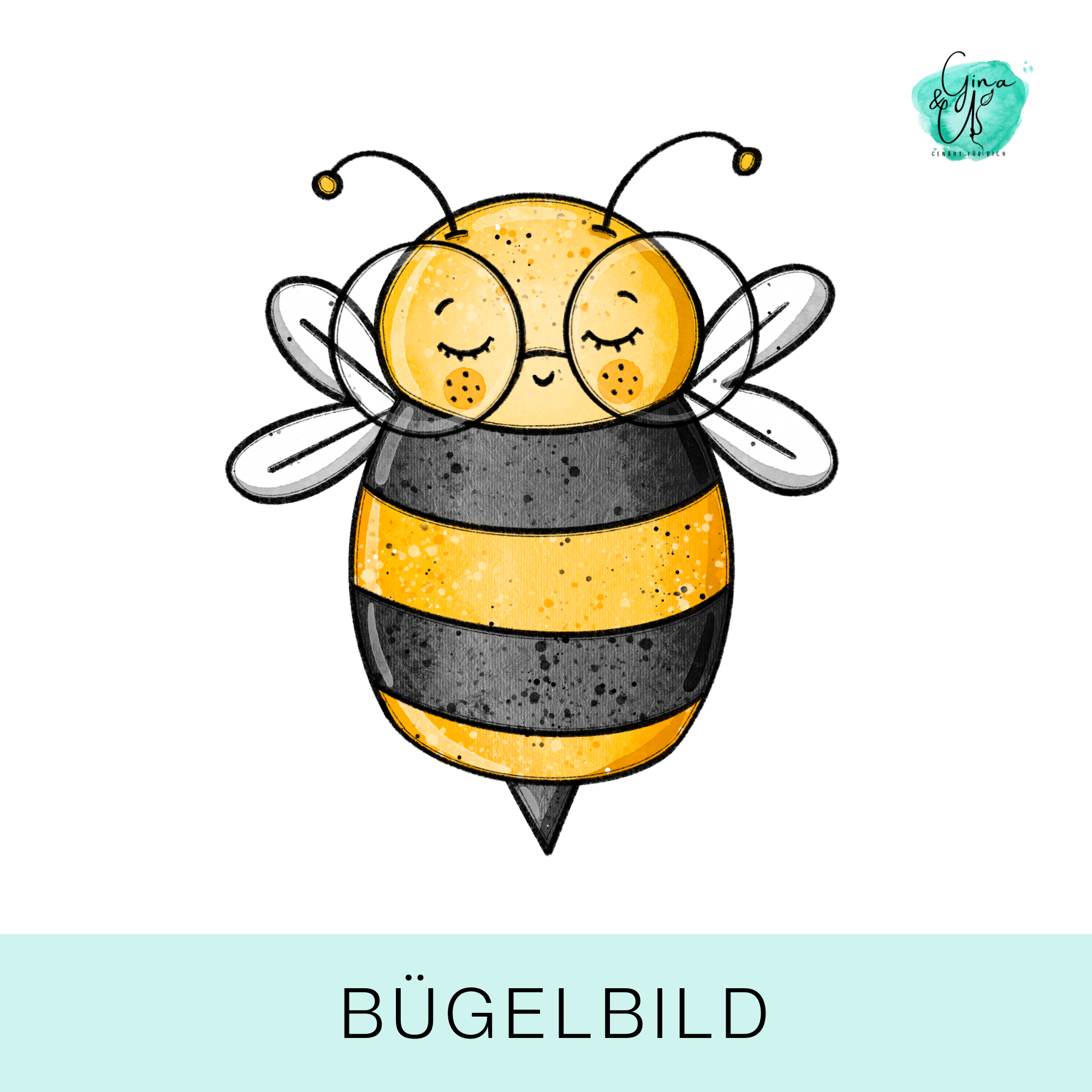 Bügelbild für Kinder süße Biene mit Gesicht und Brille von Katzengold Design