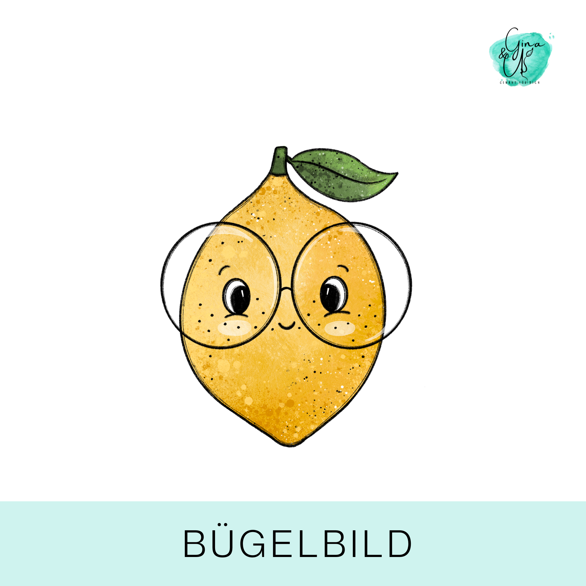 Bügelbild für Kinder mit süßer Zitrone mit Brille  mit Gesicht von Katzengold  Design. Ideal für Kleidung, Taschen und mehr!