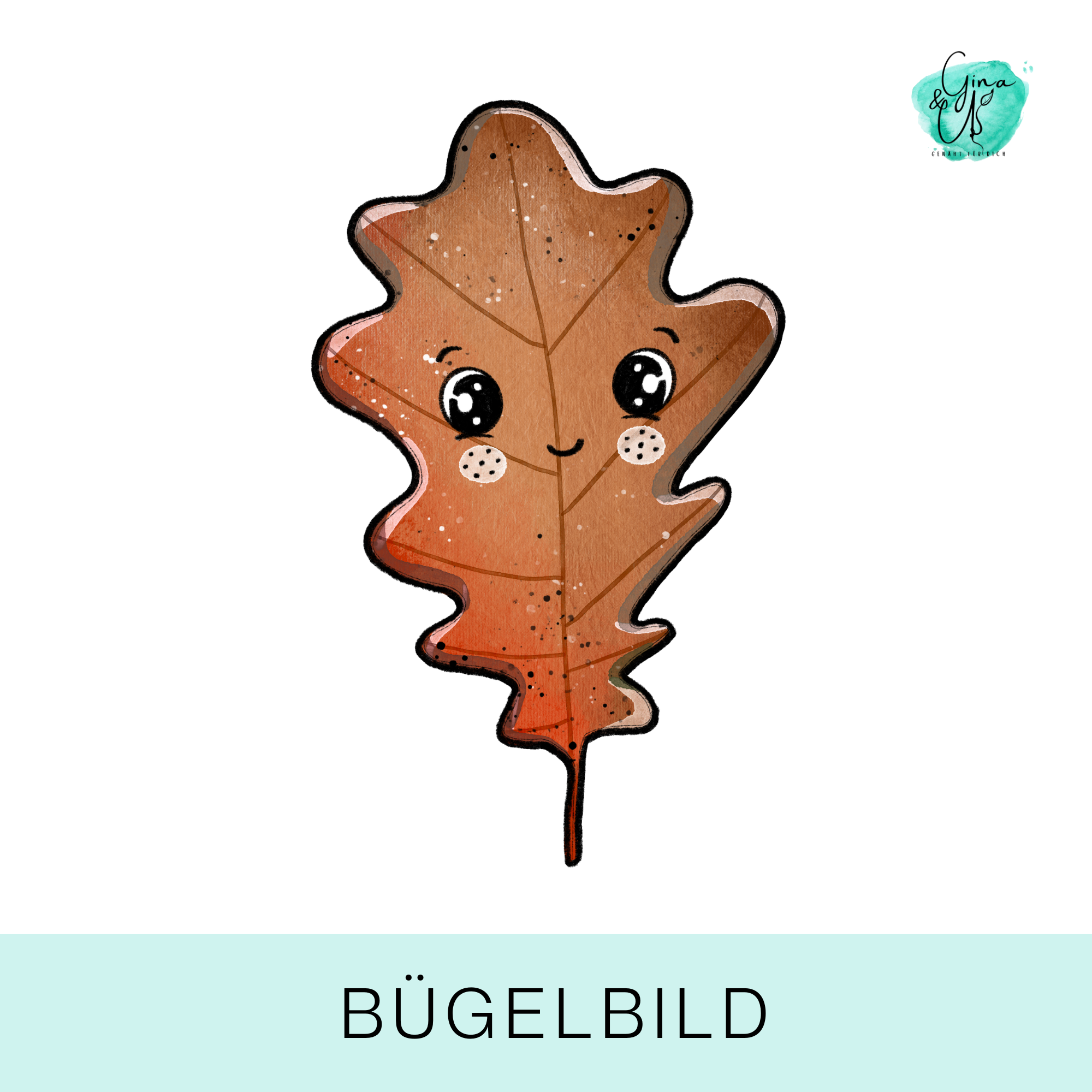 Bügelbild für Kinder süßes Eichenblatt von Katzengold Design