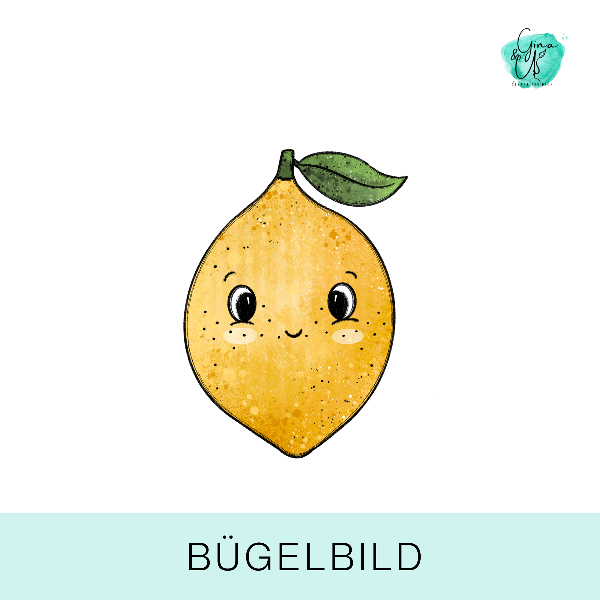 Bügelbild für Kinder mit süßer Zitrone mit Gesicht von Katzengold  Design. Ideal für Kleidung, Taschen und mehr!