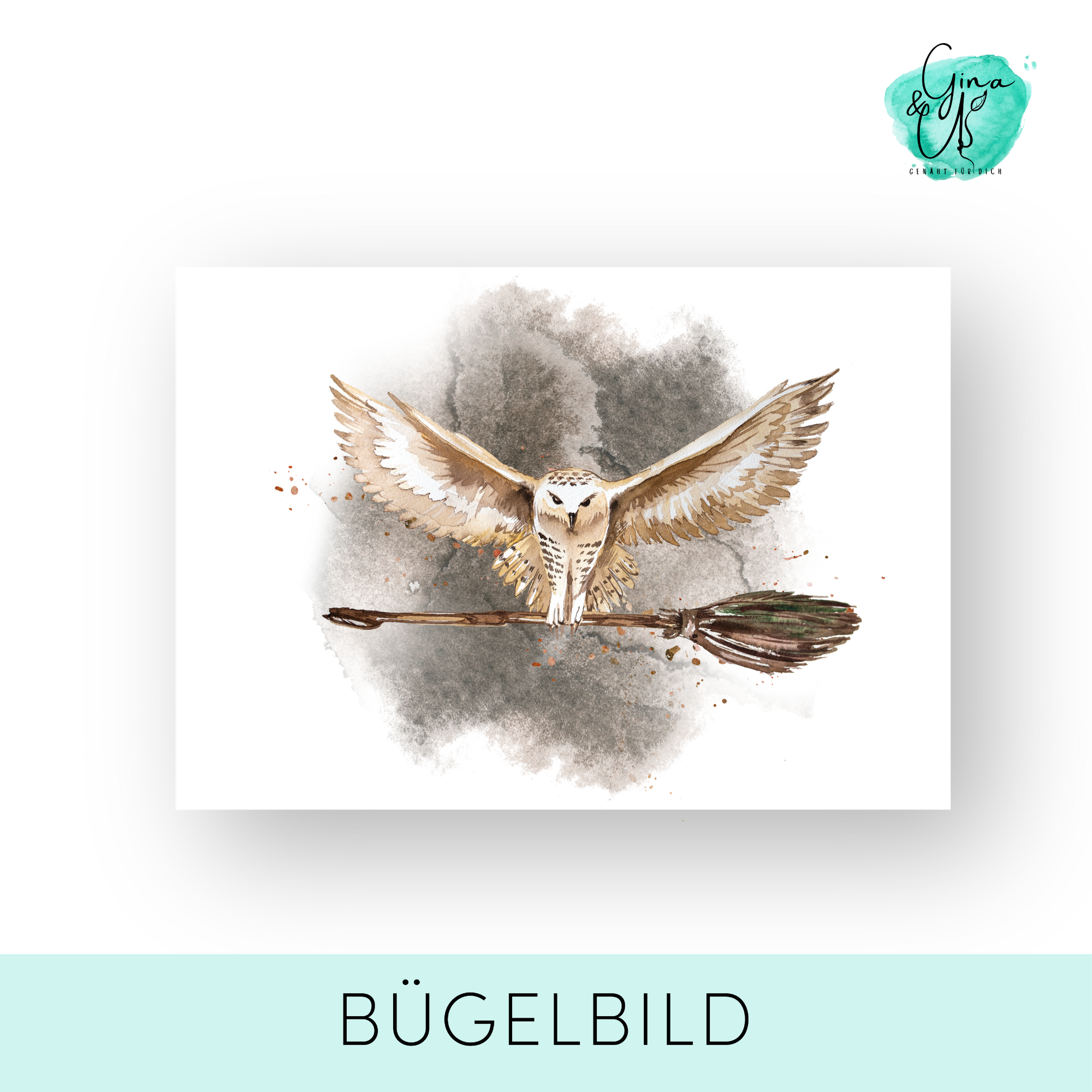 Bügelbild „magische Eule mit Besen“ A4