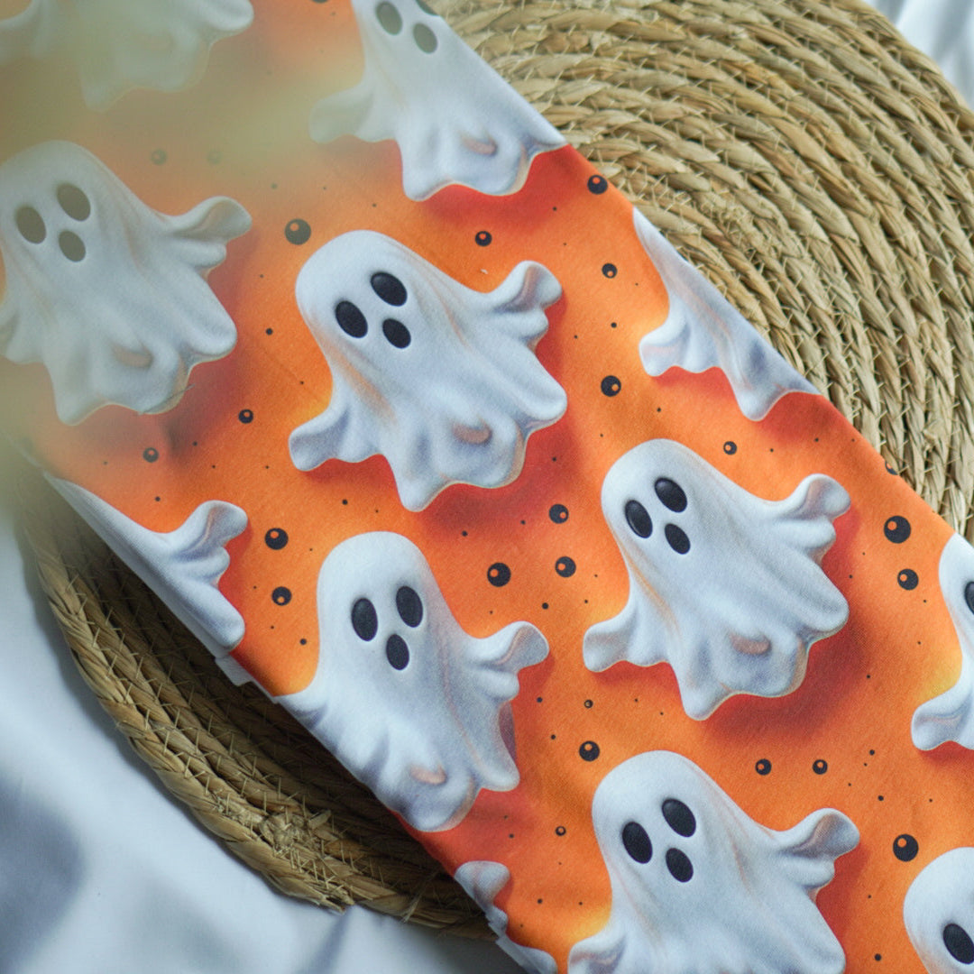 Kinderstoff 3d Geister auf orange Halloween Meterware