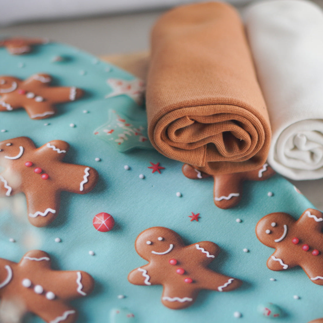 Kinderstoff Meterware mit Lebkuchenfiguren Detailansicht