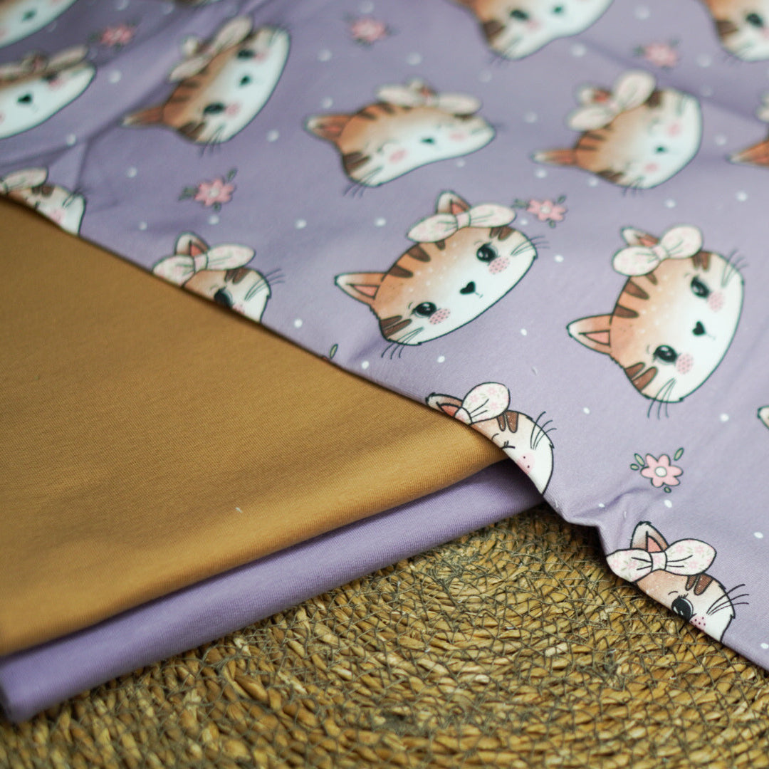 Kinderstoff Meterware mit süßen Katzen von Katzengold Design mit Kombistoffen