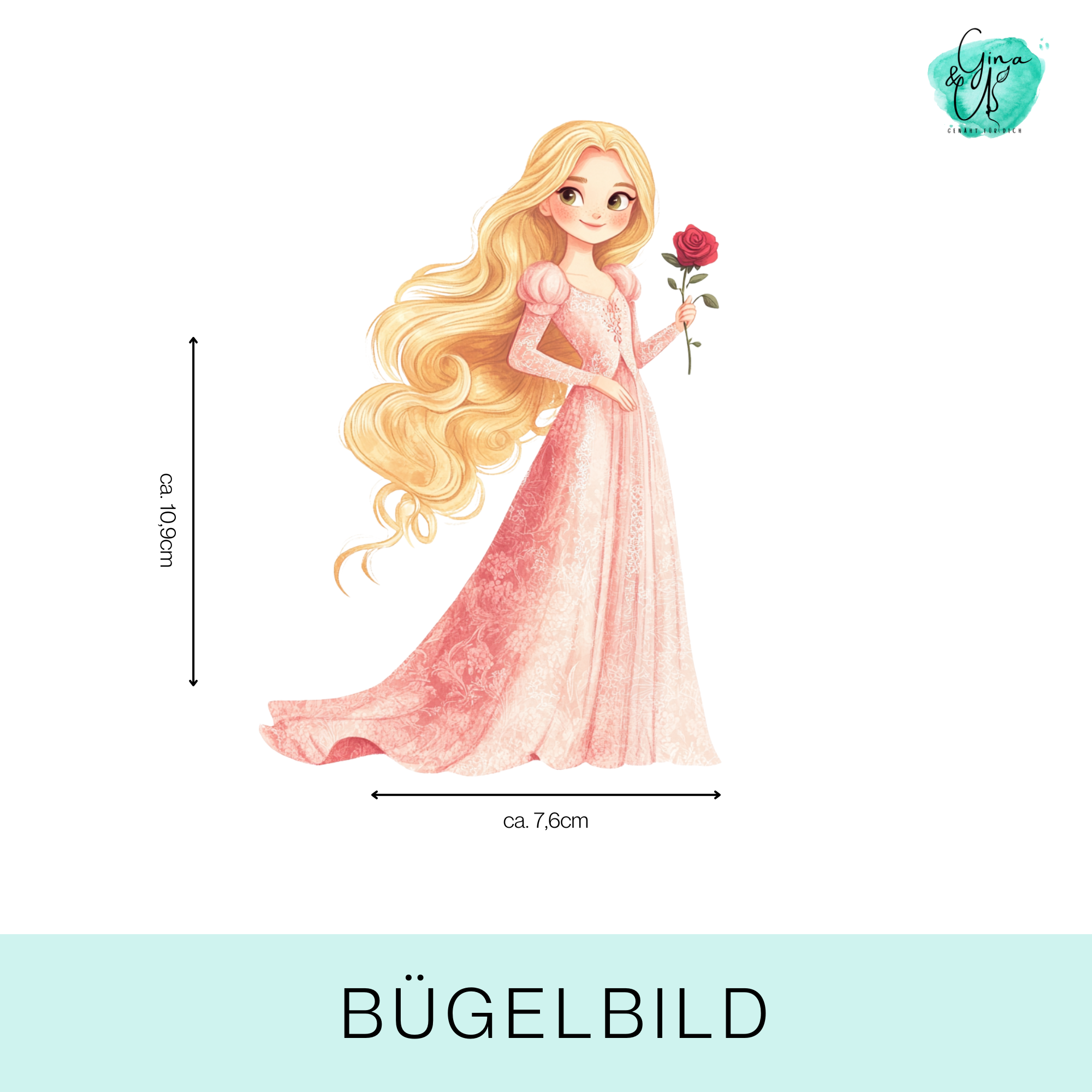 Bügelbild Prinzessin mit Rose