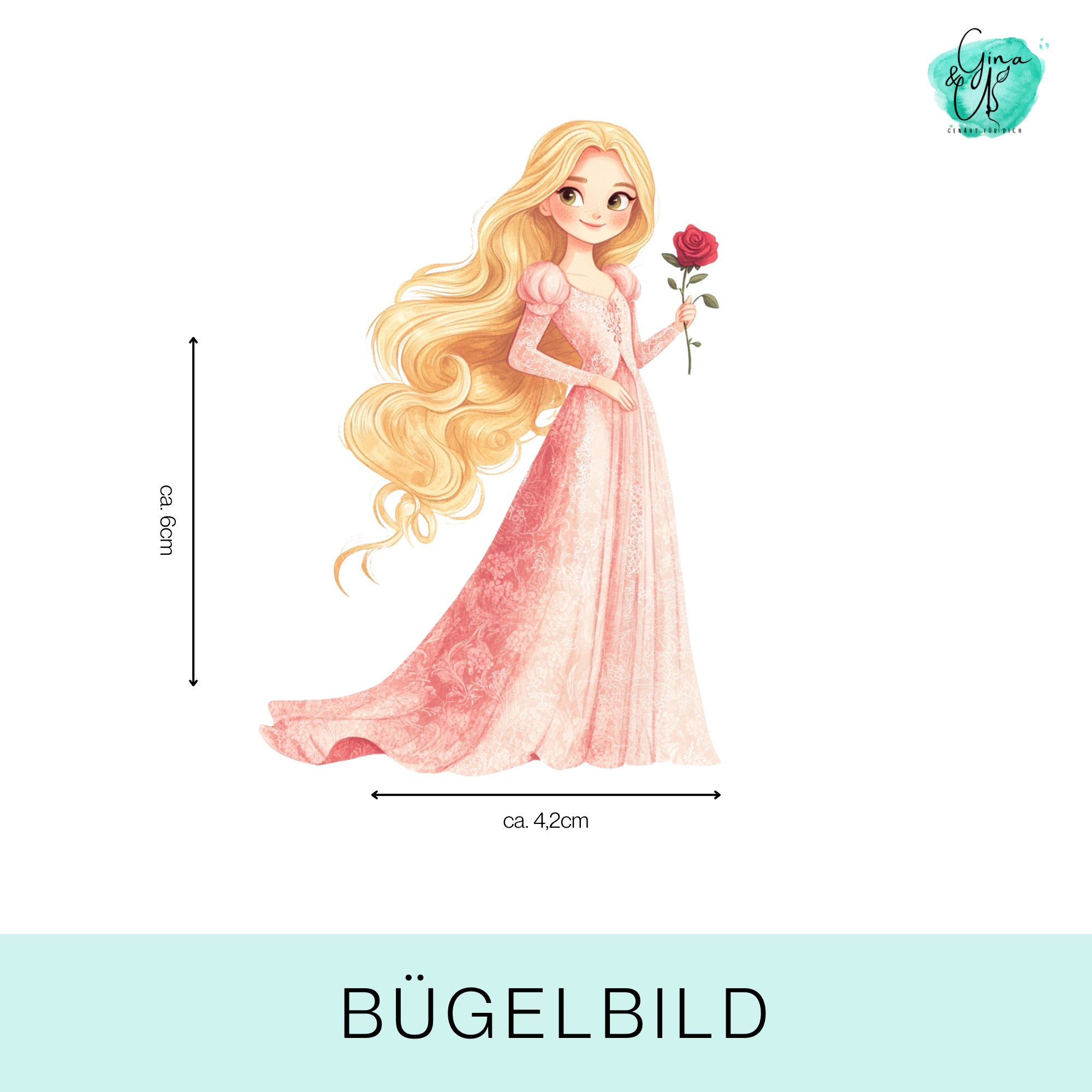 Bügelbild Prinzessin mit Rose 