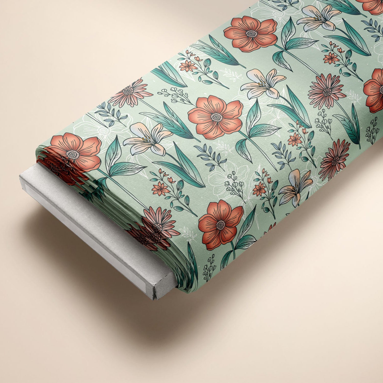 Damenstoff Meterware Blumen auf mint Hintergrund von Katzengold Design auf Ballen