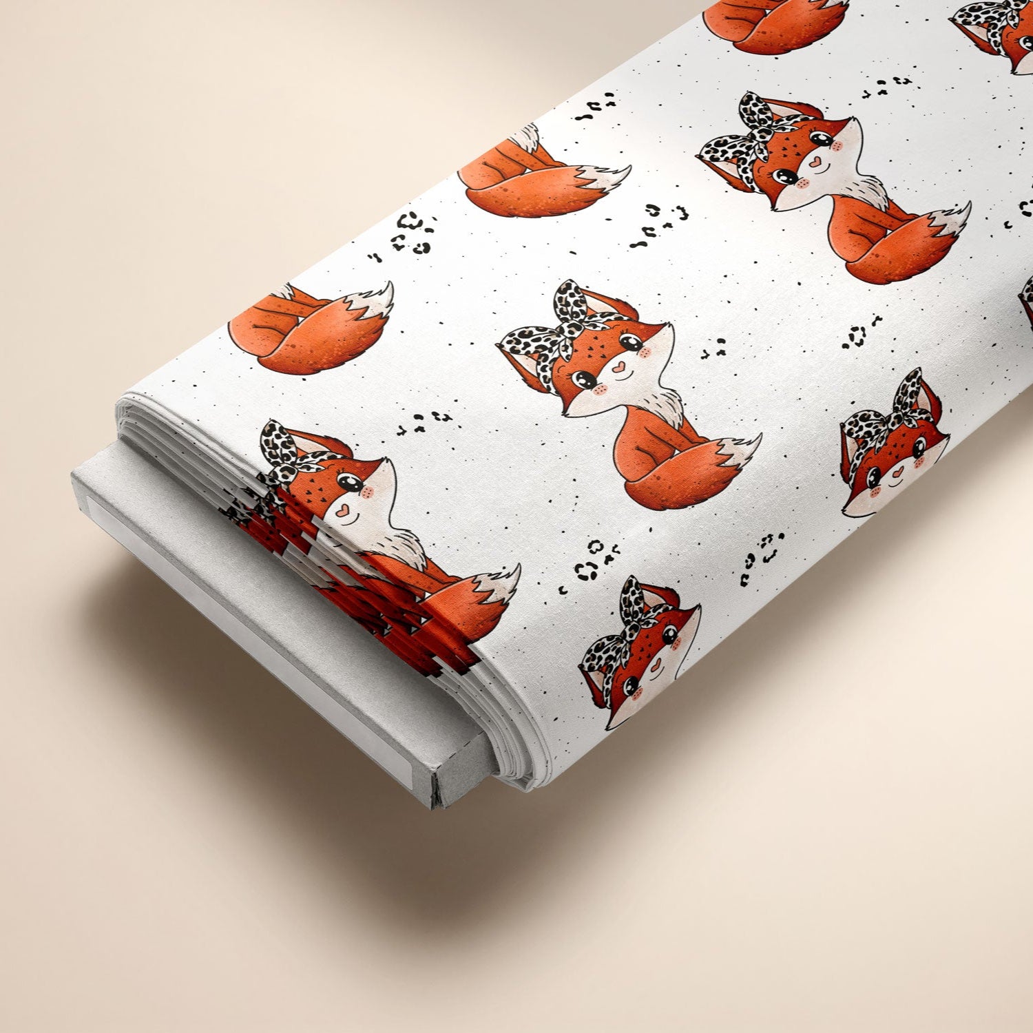 Kinderstoff Meterware mit süßem Fuchsdesign mit Leo Schleife von Katzengold Design