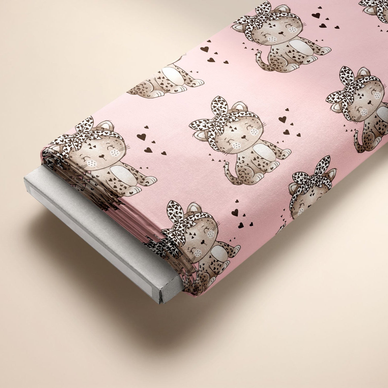 Kinderstoff Meterware süße Katze mit Leo Haarband von Katzengold Design