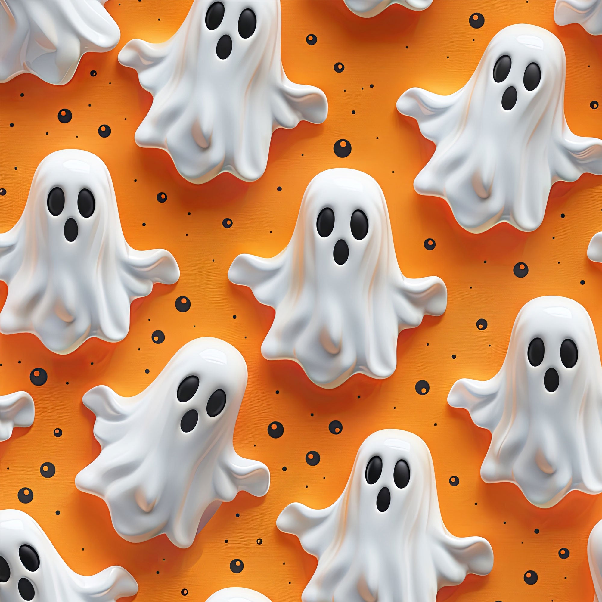 Kinderstoff 3d Geister auf orange Halloween Meterware