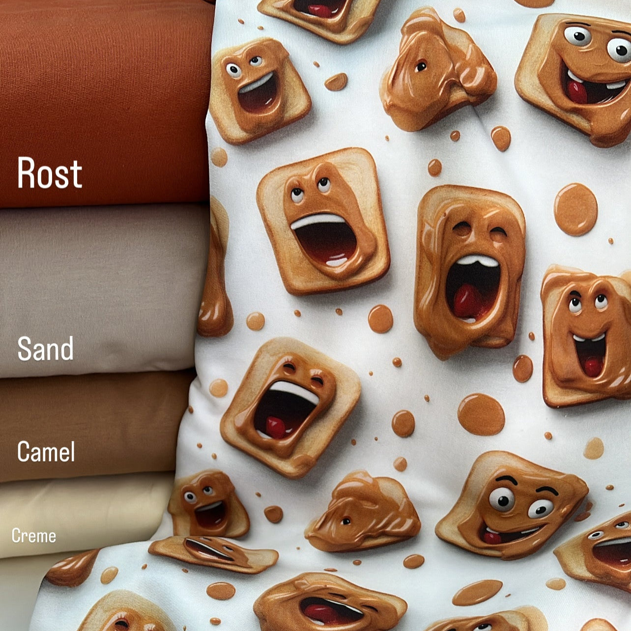 Kinderstoff glückliches und lustiges Toast mit Erdnussbutter Kombistoffe