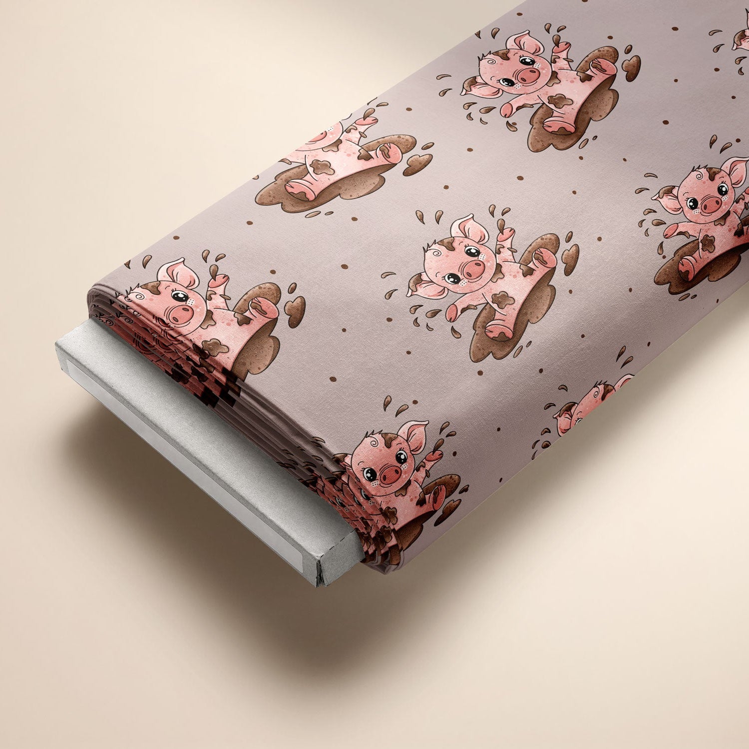 Kinderstoff mit Schweinen in einer Matschpfütze von Katzengold Design