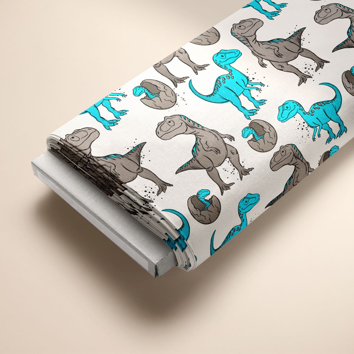 Kinderstoffe Meterware coole Dinos in grau und blau von Katzengold Design auf Ballen