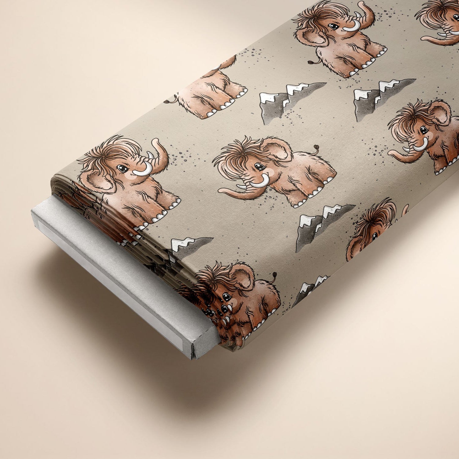 Kinderstoffe Meterware süße Mammuts von Katzengold Design auf Ballen