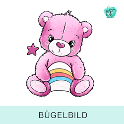 Bügelbild für Kinder mit süßem Bärchen voller Glück in rosa von Katzengold Design