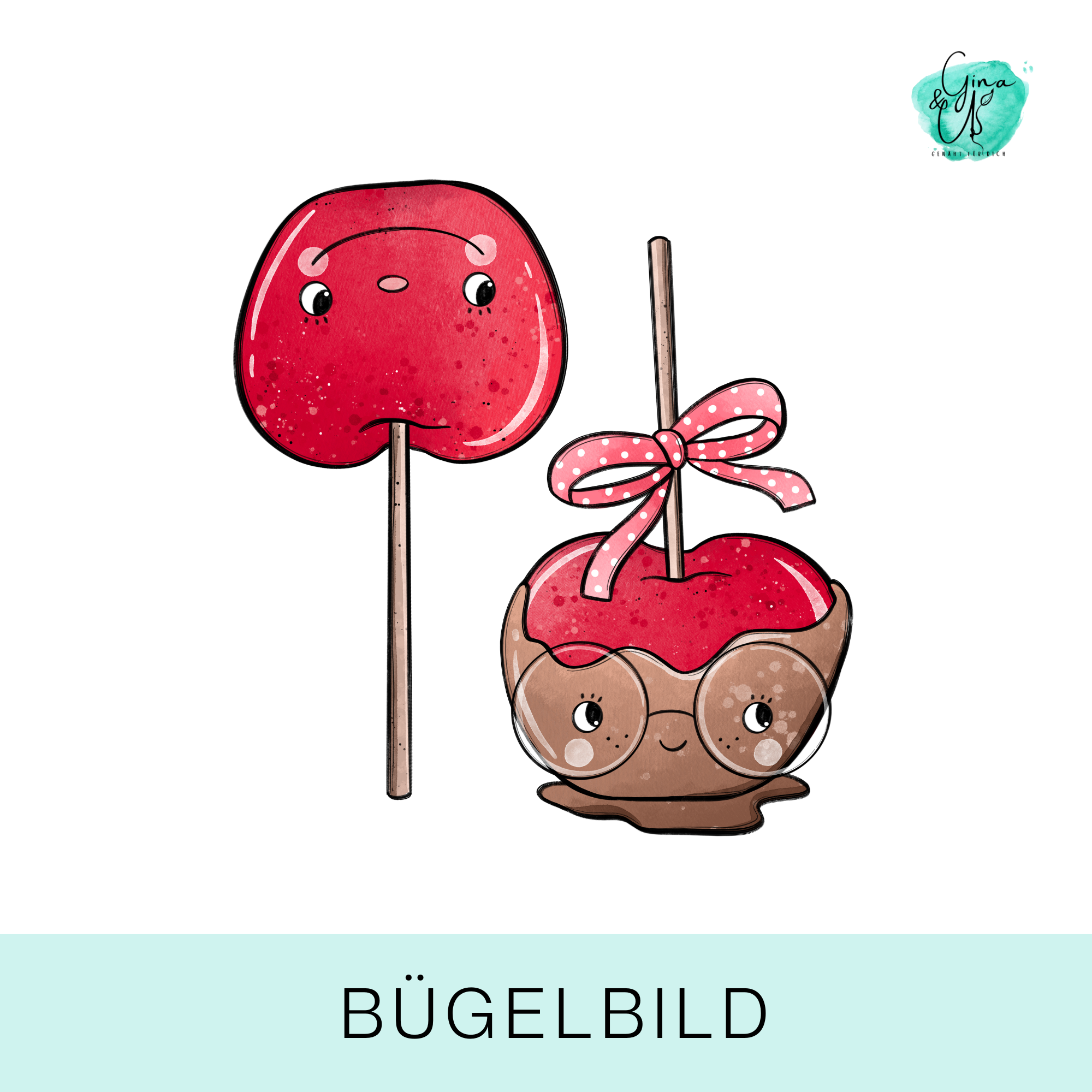 Bügelbild für Kinder mit kandierten Äpfeln von Katzengold Design