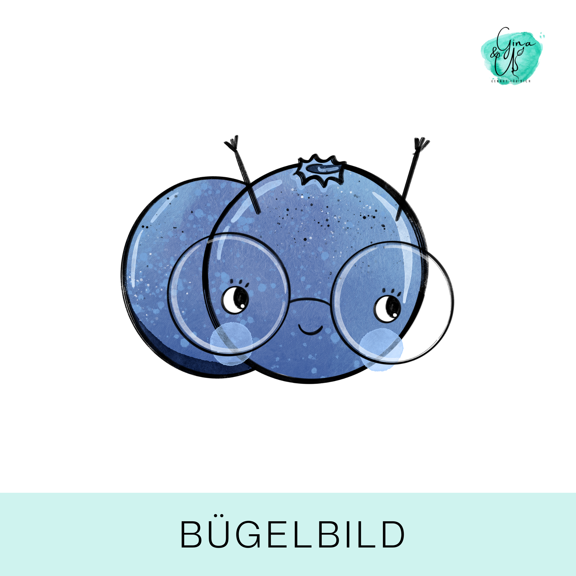 Bügelbild für Kinder mit süßen Blaubeeren von Katzengold Design