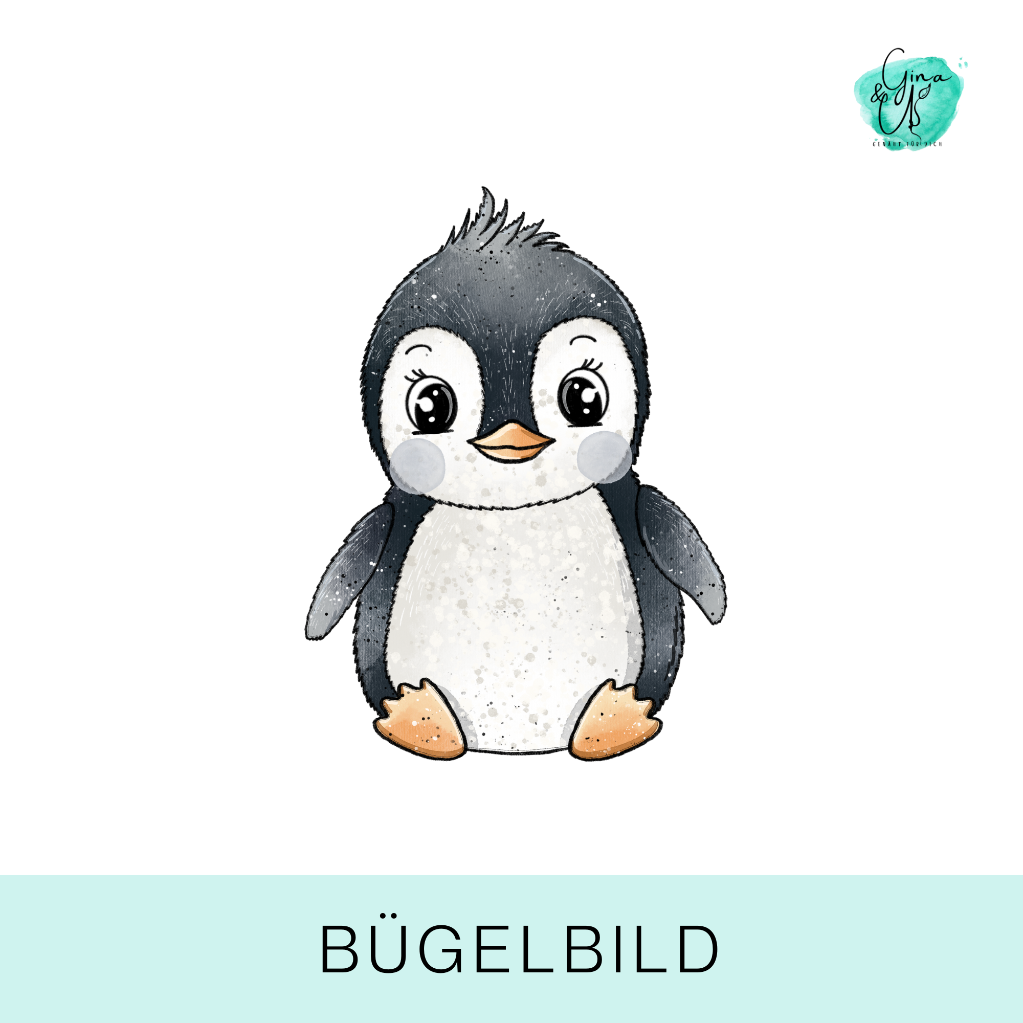 Bügelbild für Kinder mit süßem Pinguin von Katzengold Design