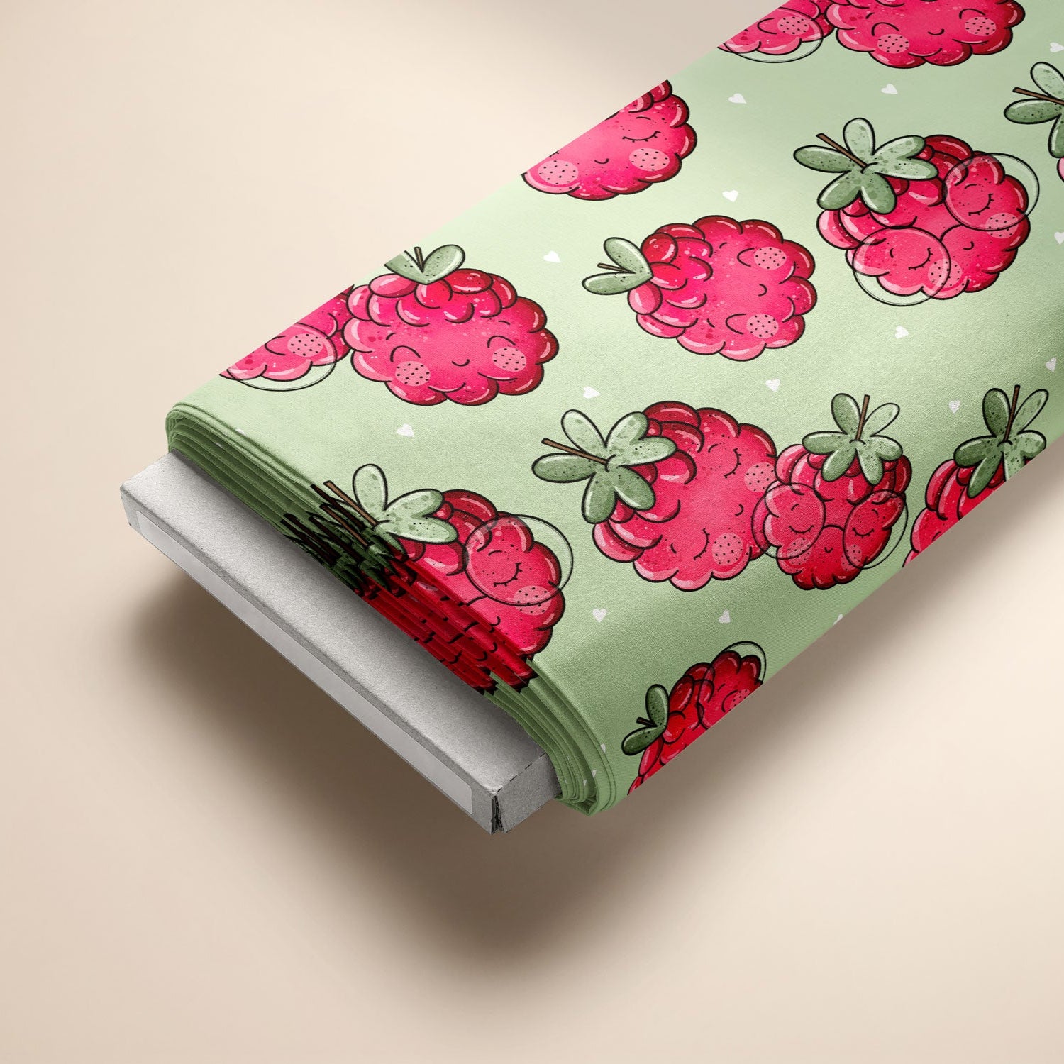 Kinderstoff mit süßen Himbeeren Obst von Katzengold Design auf Ballen