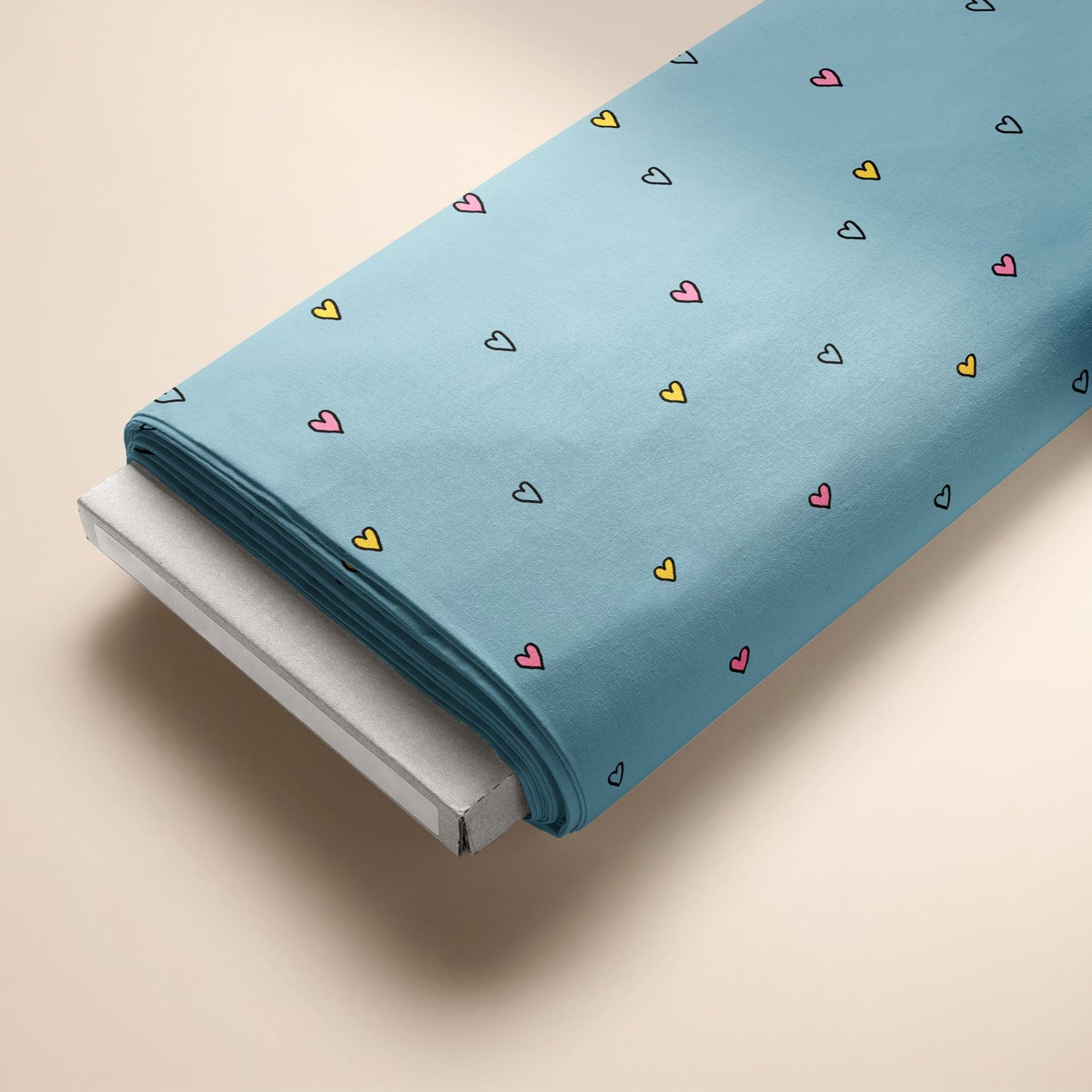 Kinderstoff Meterware bunte keine Herzchen auf blau Katzengold Design auf Ballen