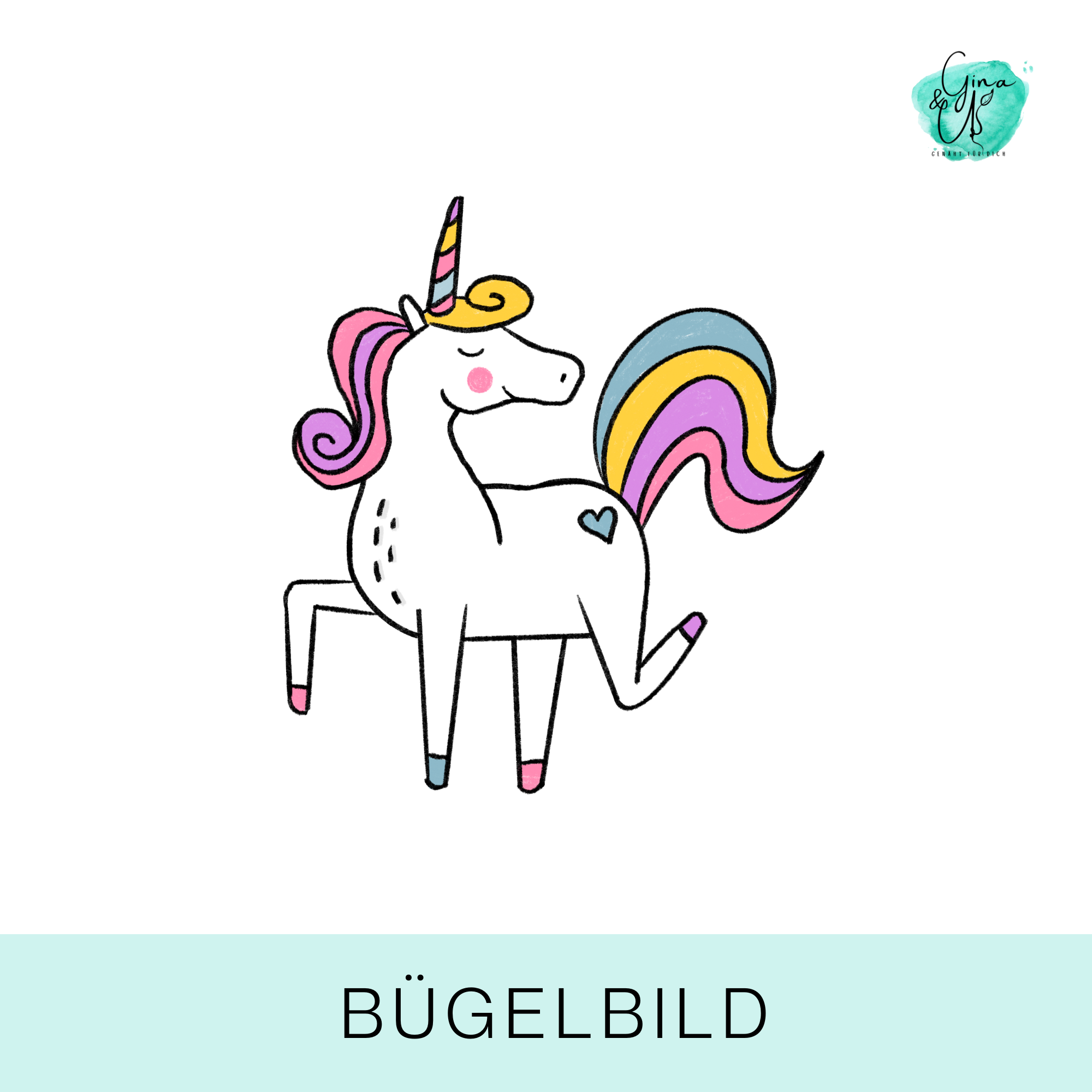 Bügelbild für Kinder mit süßem Einhorn von Katzengold Design. Ideal für Kleidung, Taschen und mehr! 