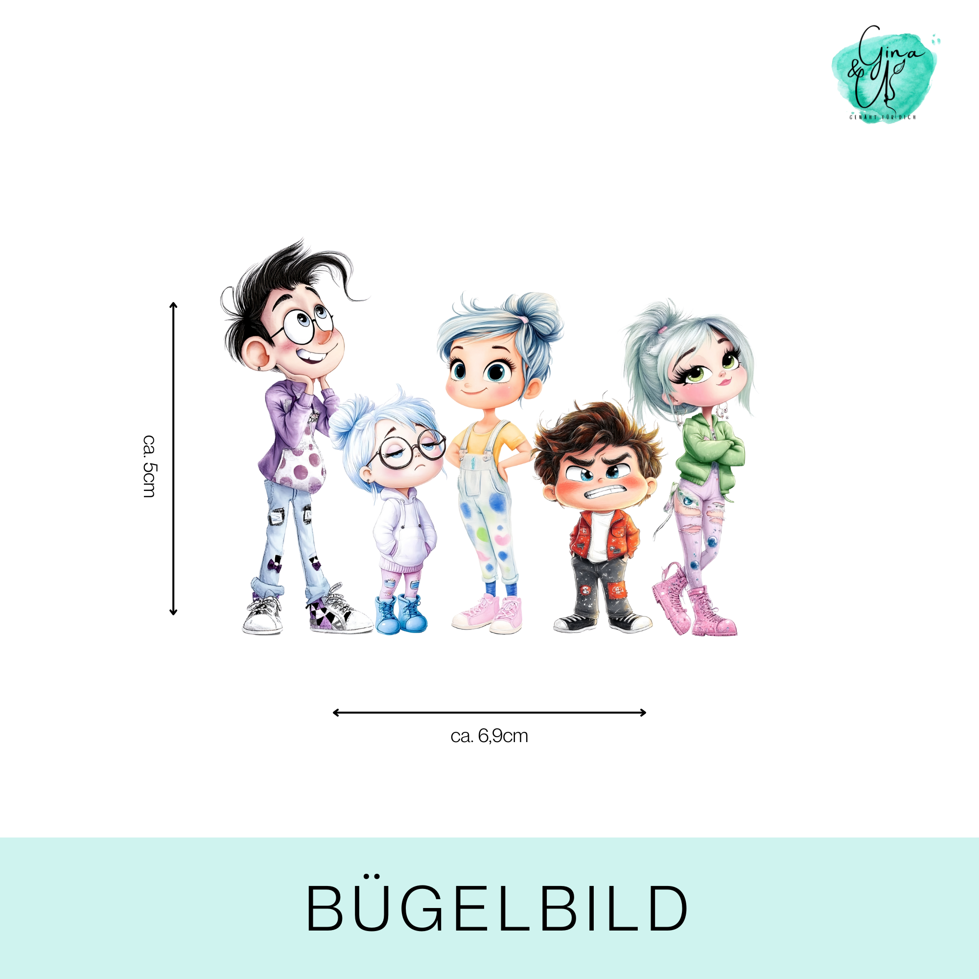 Bügelbild mit bunten Gefühl-Figuren wie Freude, Wut & Kummer