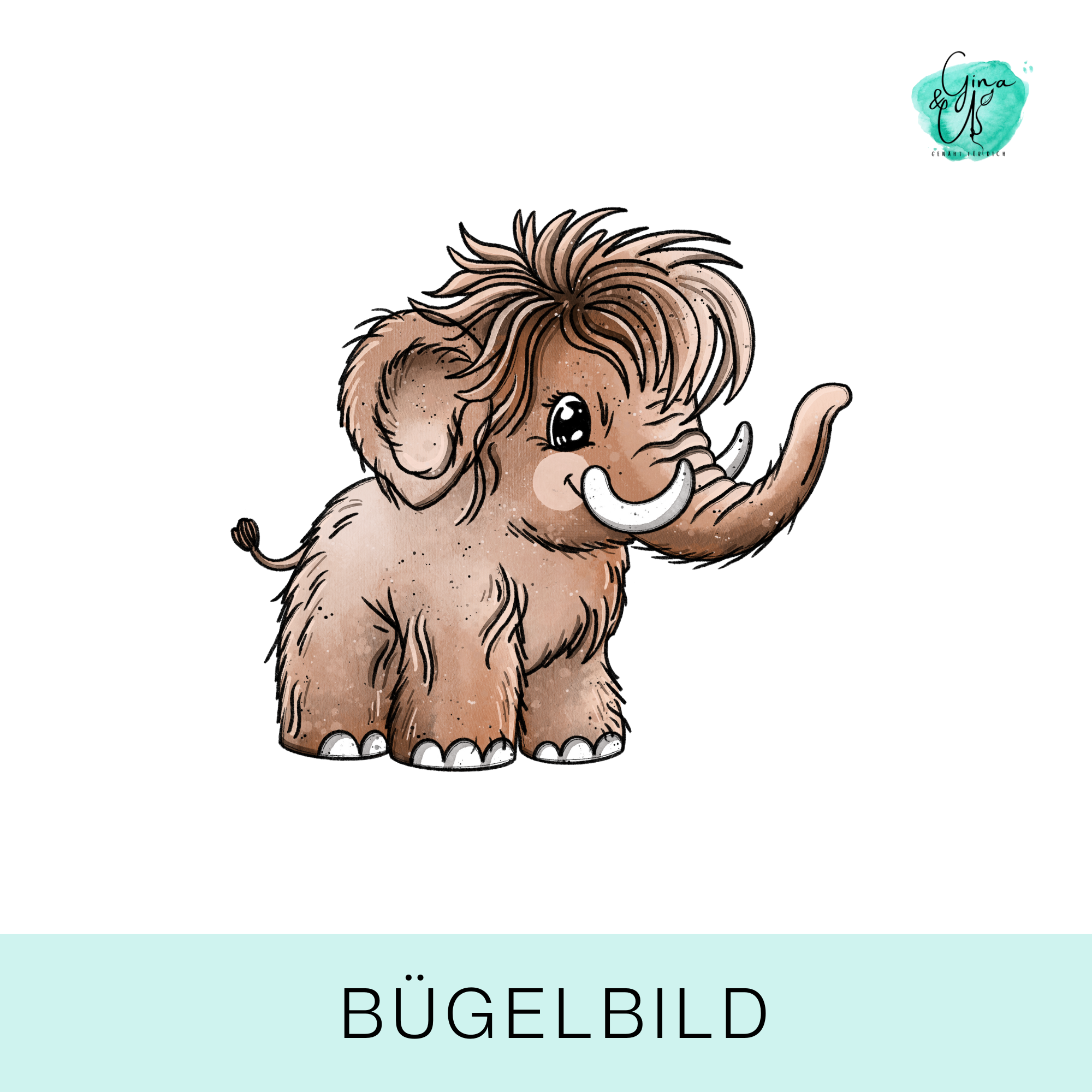 Bügelbild für Kinder mit süßem Mammut von Katzengold Design