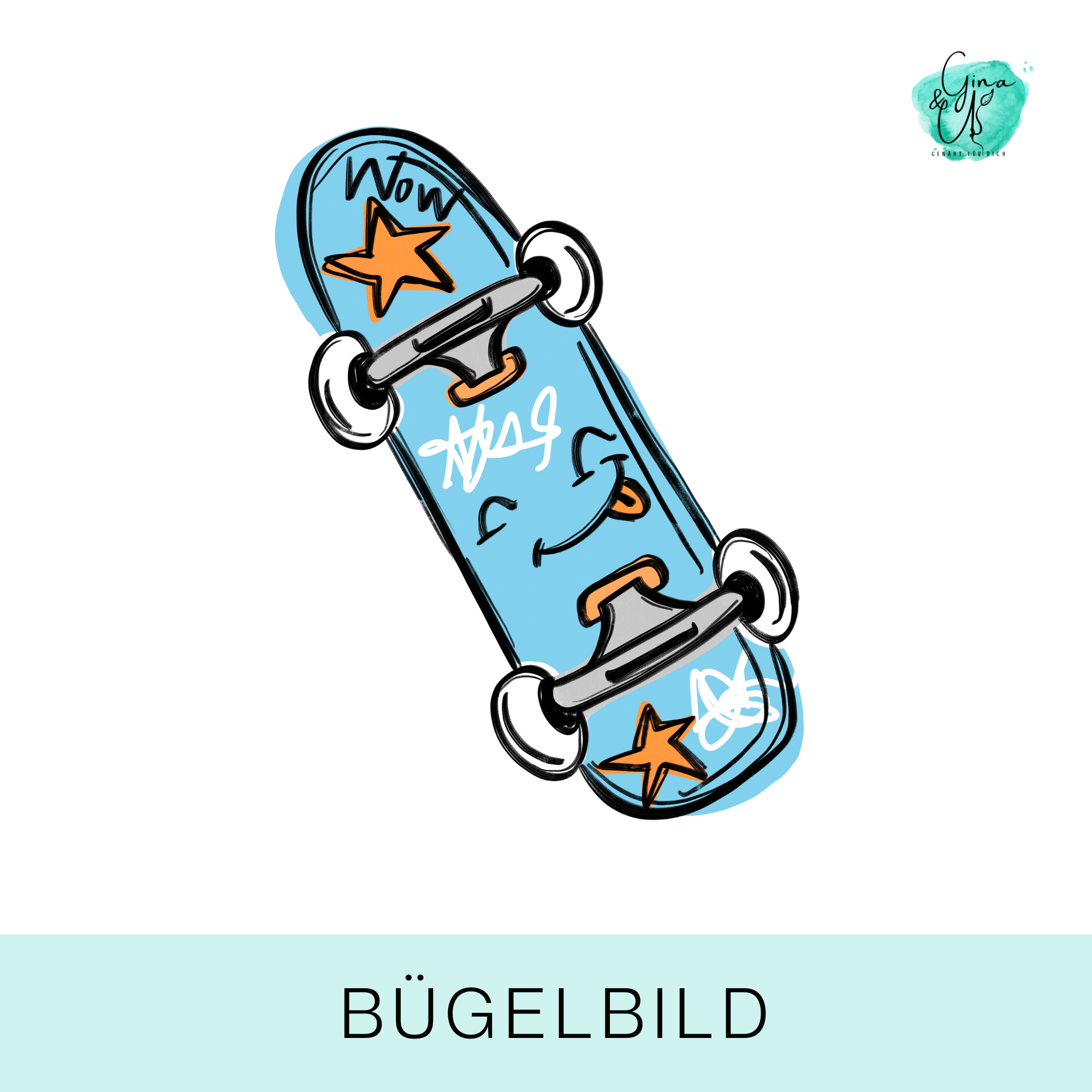 Bügelbild für Kinder cooles Skateboard z.B. für Jungs von Katzengold Design
