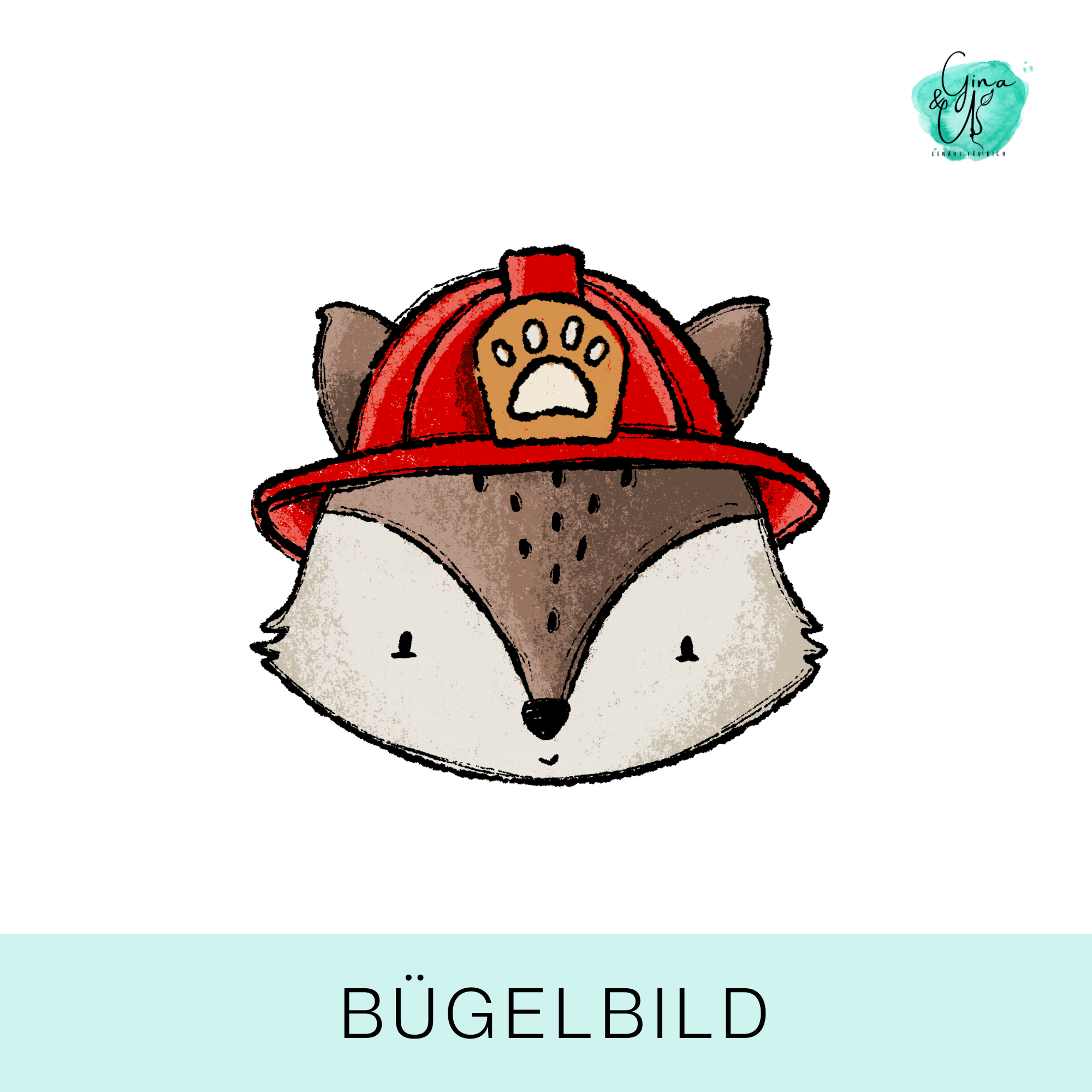 Bügelbild mit Feuerwehr Fuchs von Katzengold Design