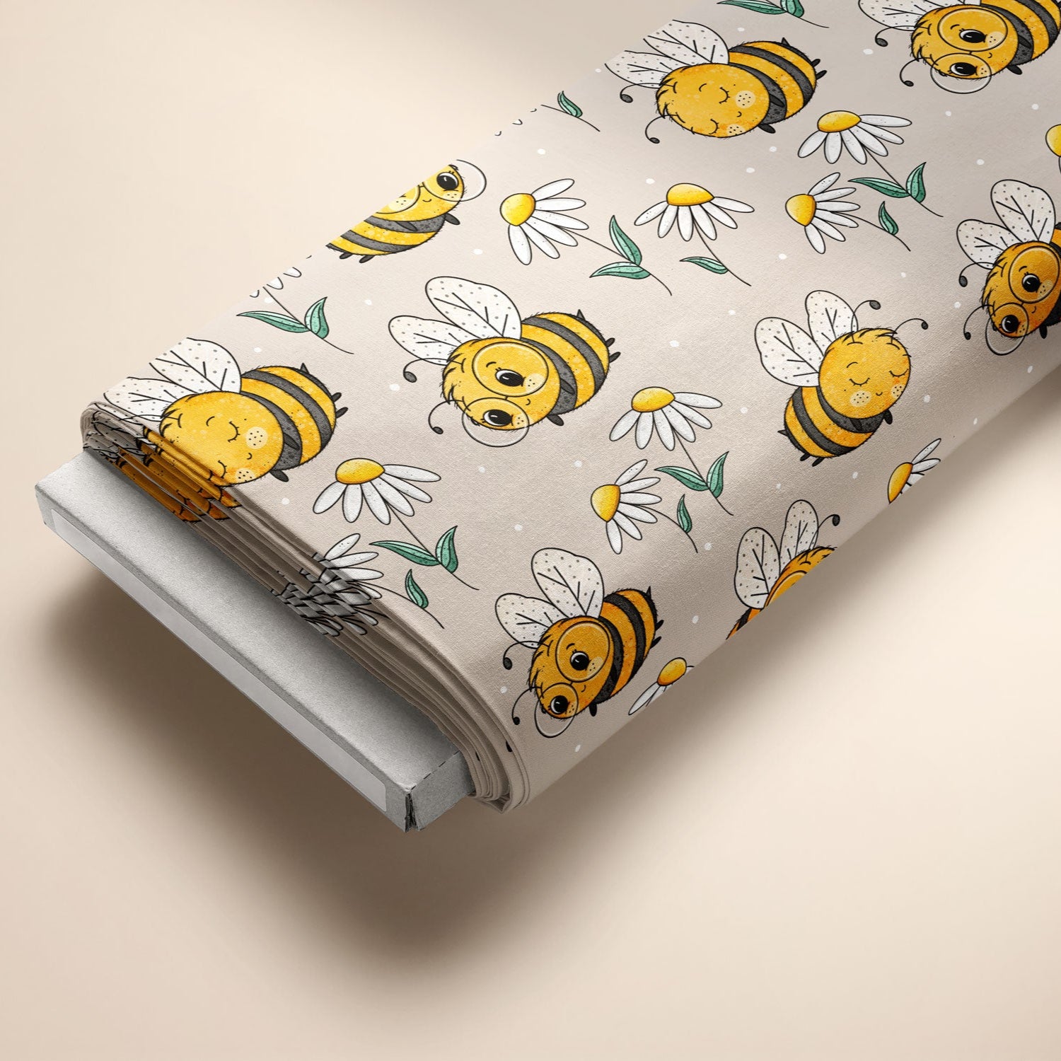 Kinderstoff Meterware süßen Bienen und Blumen Katzengold Design