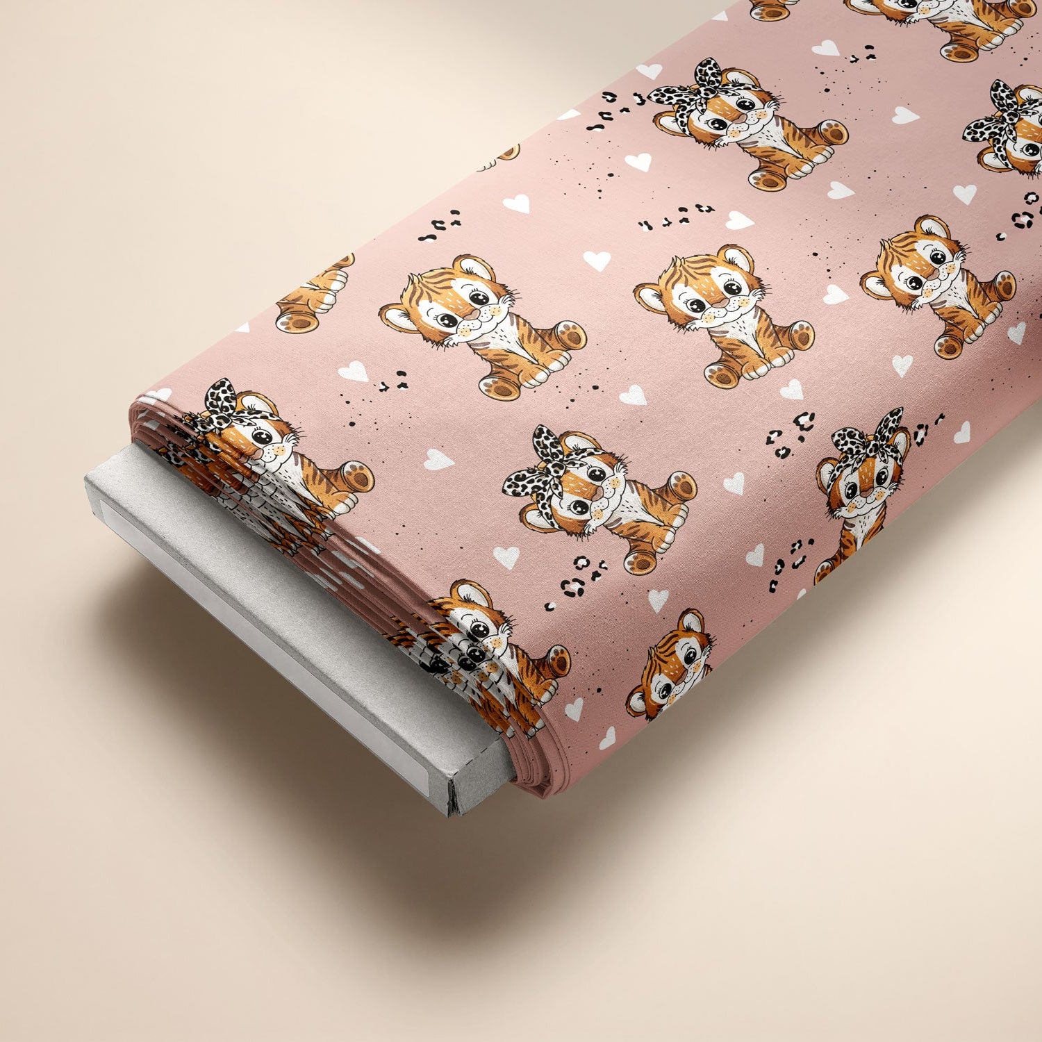 Kinderstoff Meterware mit coolen süßen Tigern mit Leo Schleife von Katzengold Design