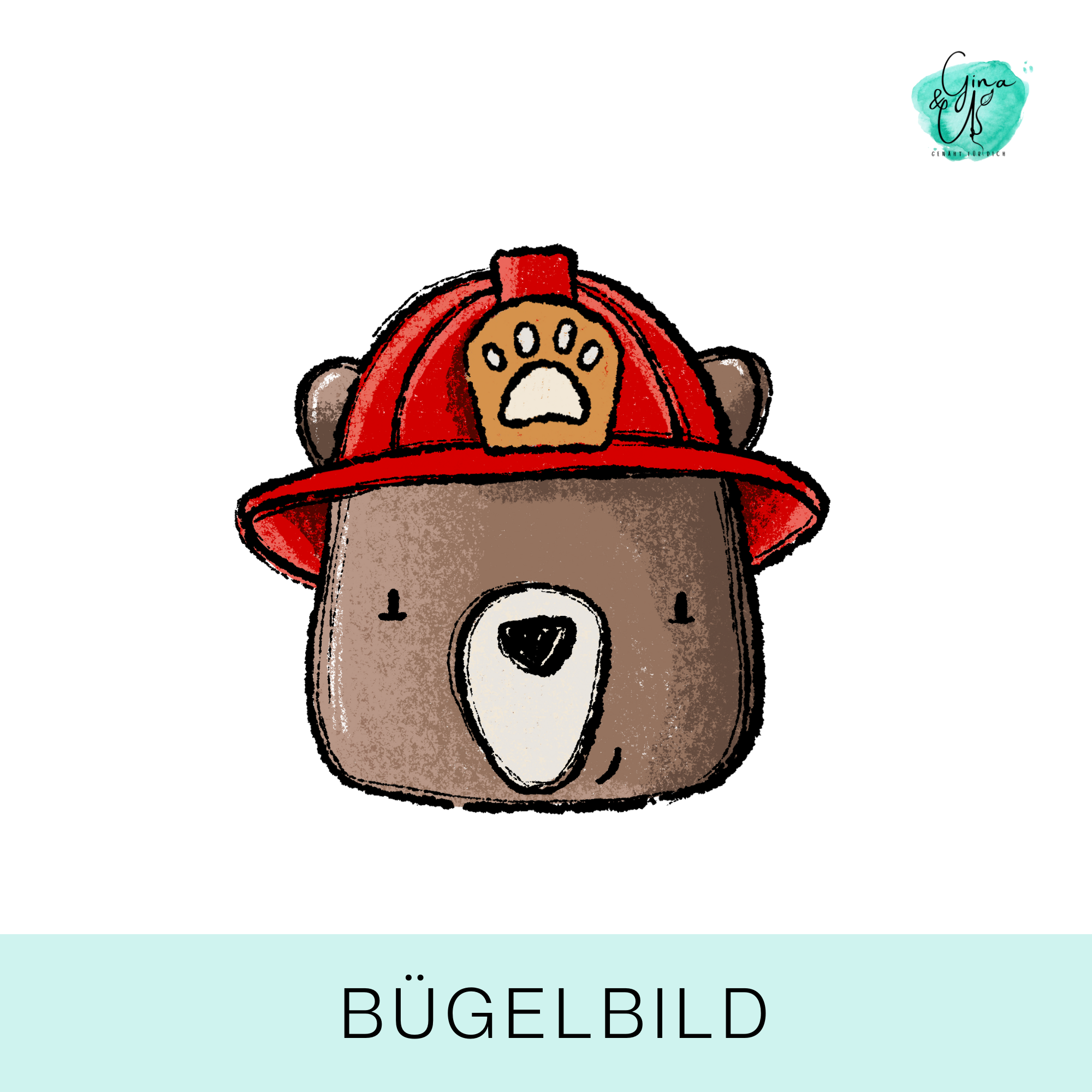 Bügelbild mit Feuerwehr Bär von Katzengold Design