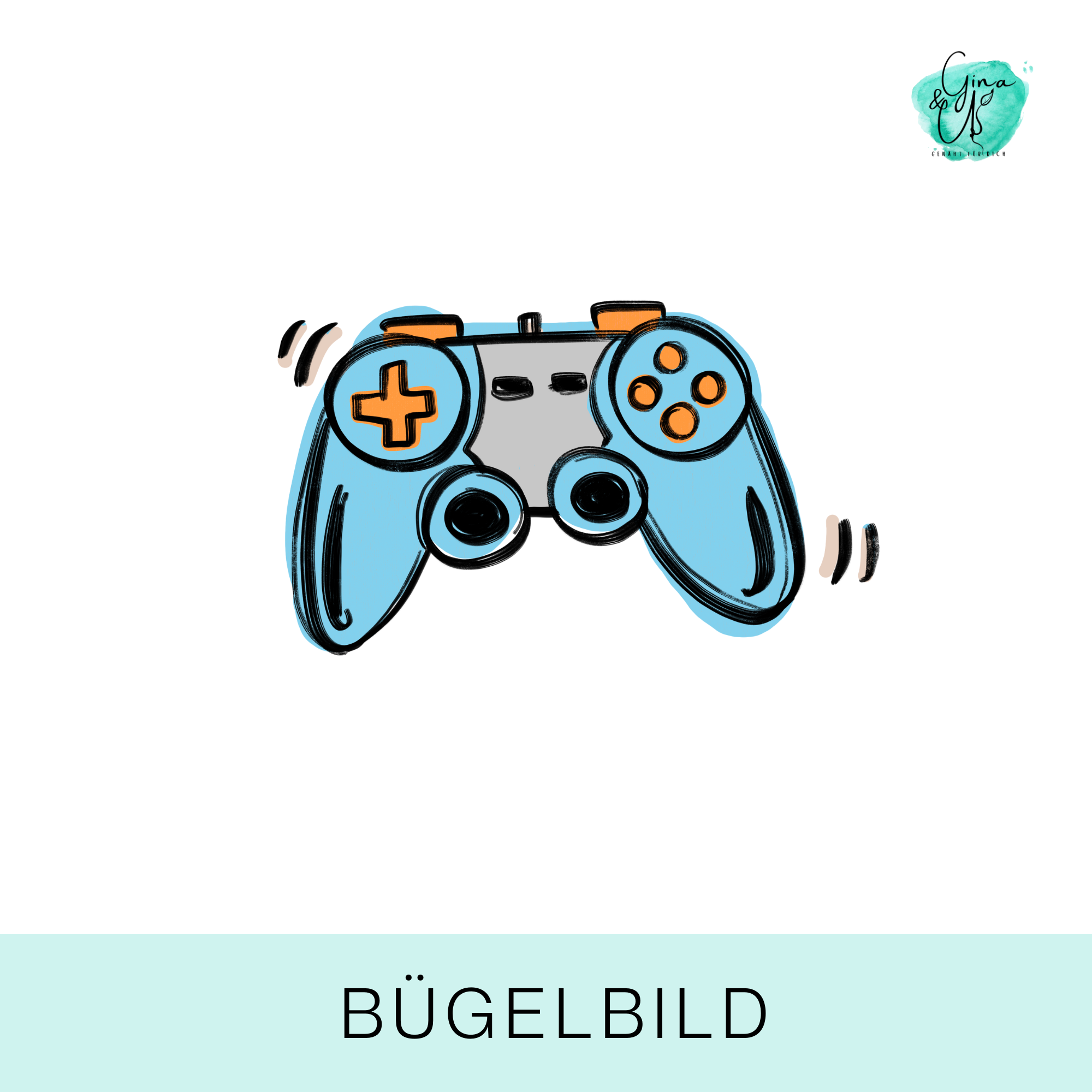 Bügelbild für Kinder cooler Gaming Contoller z.B. für Jungs von Katzengold Design. Ideal für Kleidung, Taschen und mehr! 