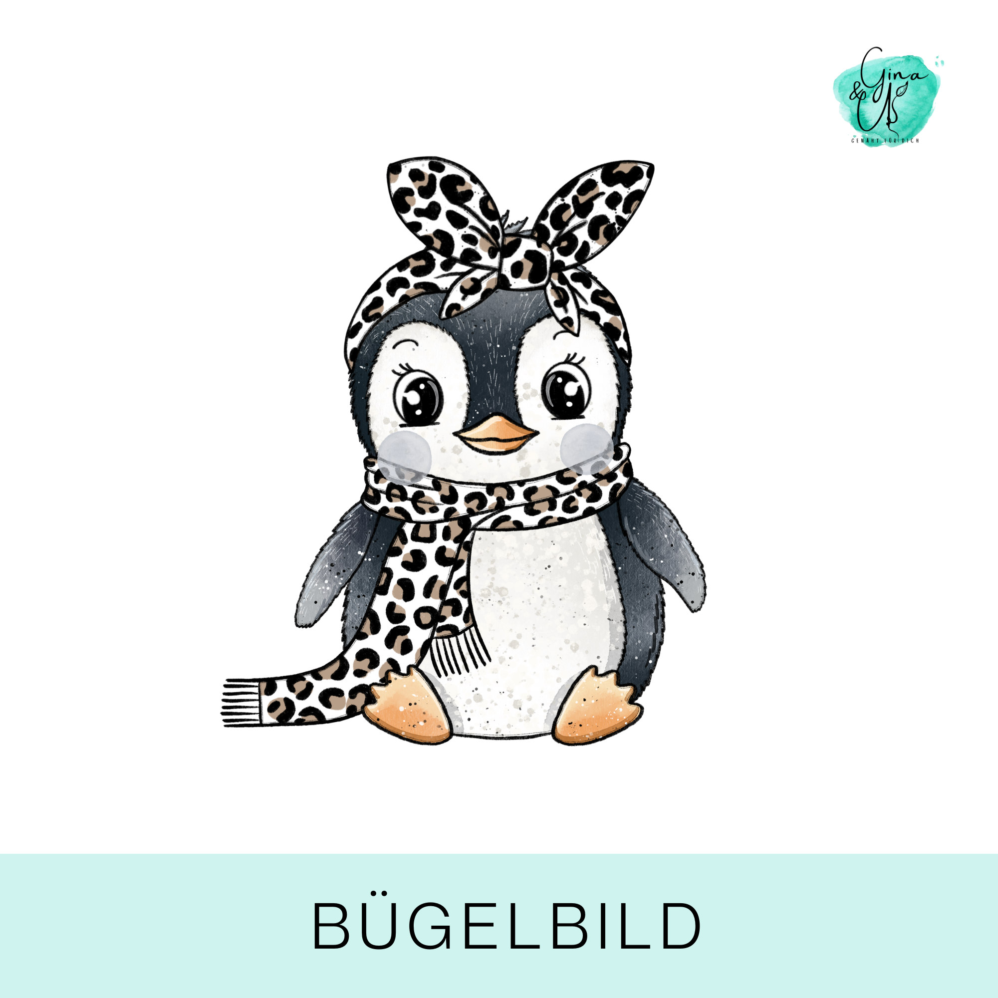 Bügelbild für Kinder mit süßem Pinguin mit Leo von Katzengold Design