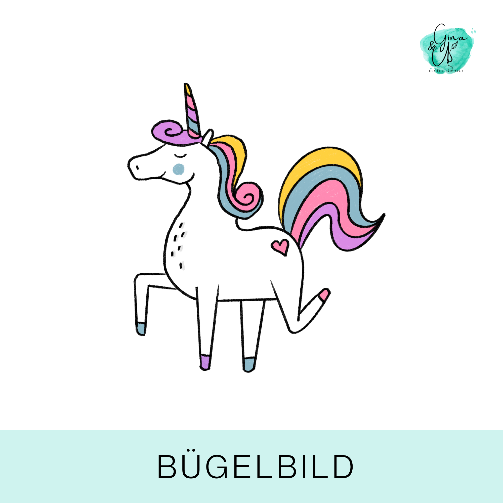 Bügelbild für Kinder mit süßem Einhorn von Katzengold Design. Ideal für Kleidung, Taschen und mehr! 