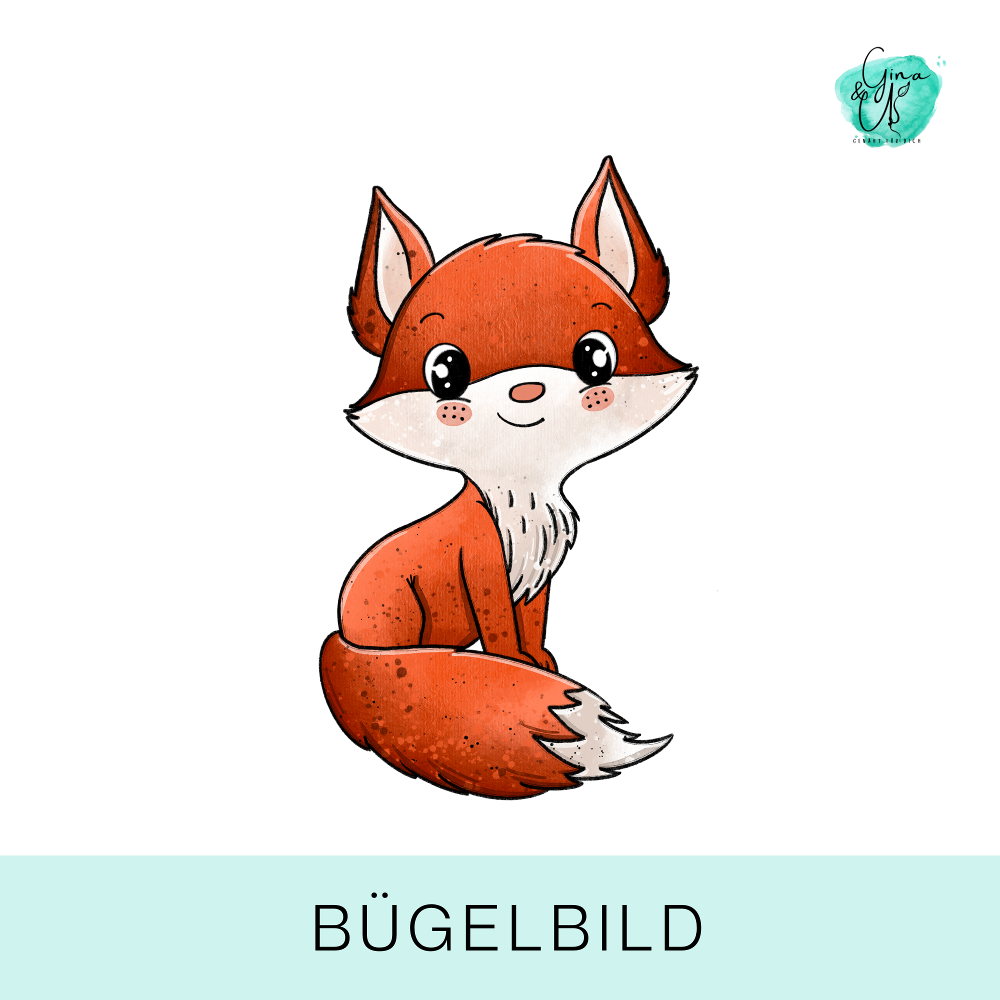 Bügelbild für Kinder mit süßem Fuchs von Katzengold Design. Ideal für Kleidung, Taschen und mehr! 