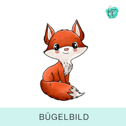 Bügelbild für Kinder mit süßem Fuchs von Katzengold Design. Ideal für Kleidung, Taschen und mehr! 