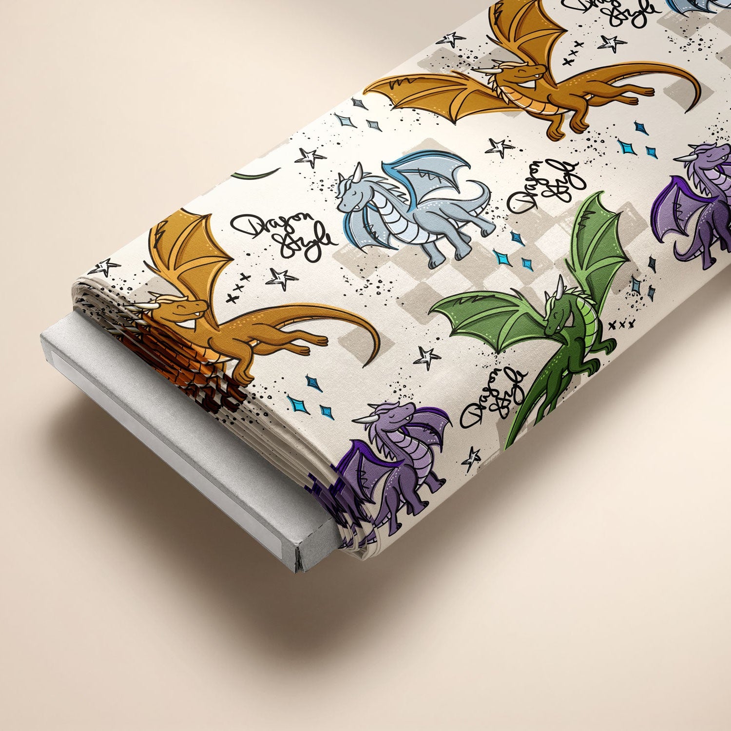 Kinderstoff Meterware coolen Drachen blauer Drache lila Drache grüner Drache gelber Drache von Katzengold Design von Katzengold Design