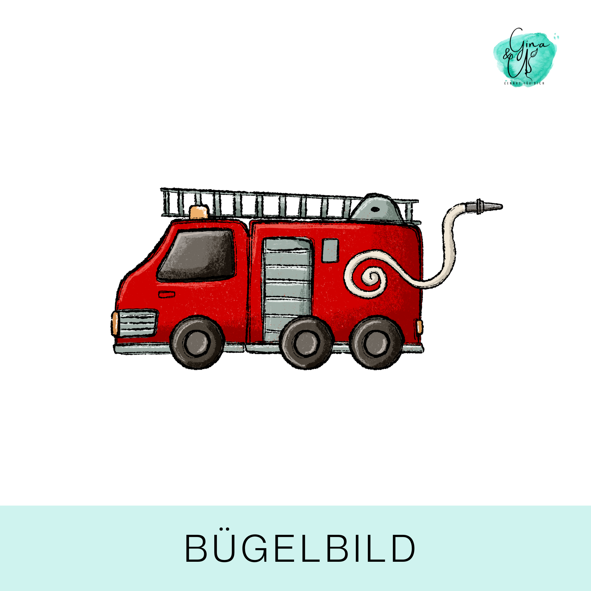 Bügelbild mit Feuerwehr Löschwagen von Katzengold Design