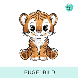 Bügelbild für Kinder mit süßem Tiger von Katzengold Design. Ideal für Kleidung, Taschen und mehr!