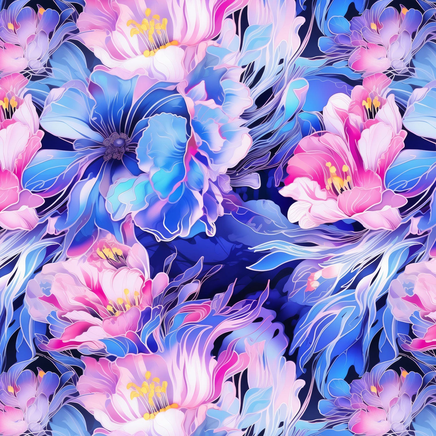 Damenstoff Meterware Blumen in blau und pink/rosa