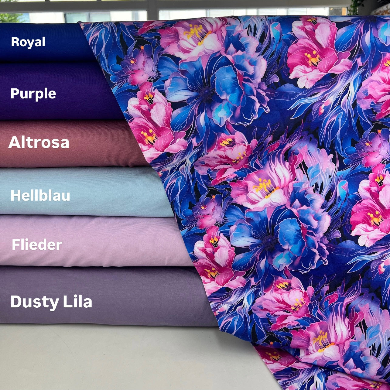 Damenstoff Meterware Blumen in blau und pink/rosa Kombistoffe