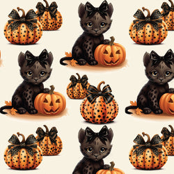 Kinderstoff Meterware schwarze Katze mit Kürbis 