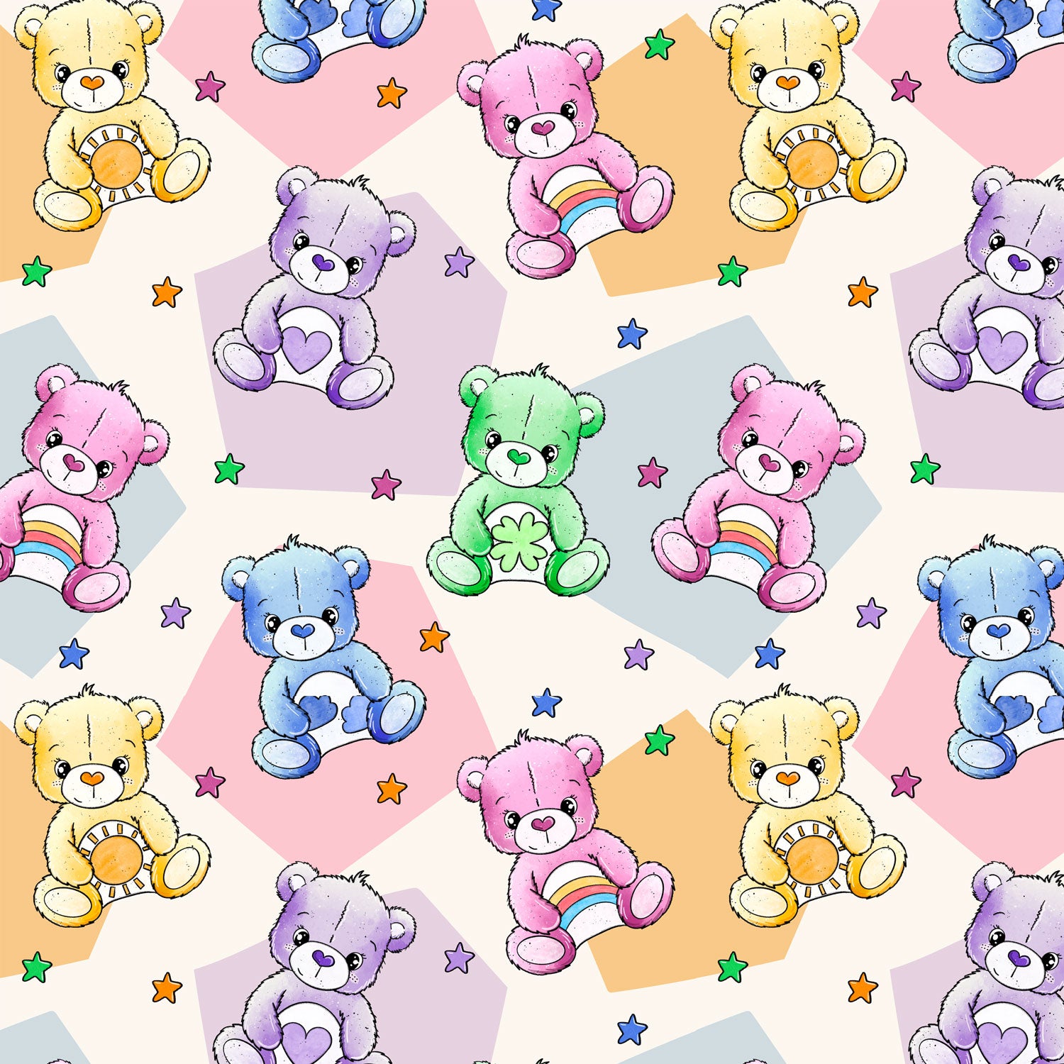 Kinderstoff Meterware mit süßes Bärchen voller Glück mit verschiedenen Symbolen von Katzengold Design